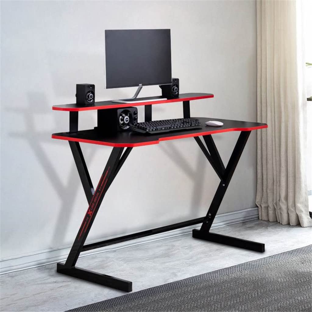 Modern Style Computer Desk with 2 Tier Shelf - Ergonomic Laptop & Gaming Desk for Home Office, Study, Living Room - Perfect for Work, Gaming & Remote Learning