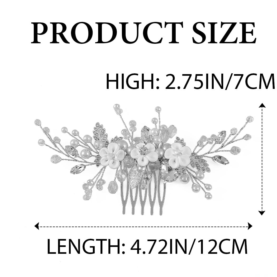 Elegant Silver Pearl Bridal Hair Comb with Crystal Accents – Wedding Hair Accessories for Women, Bridesmaids & Flower Girls – Perfect for Weddings, Prom & Special Occasions