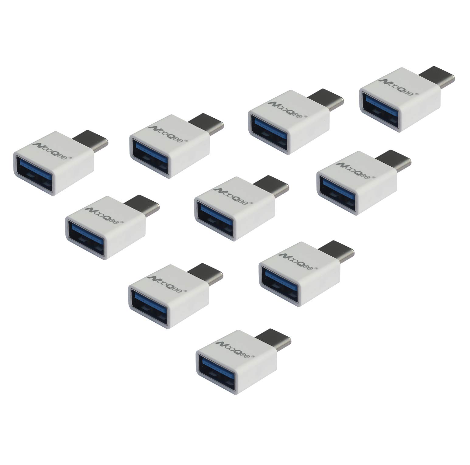 NooQee 10-Pack USB C to USB-A OTG Adapter - High Speed Data Transfer for Smartphones, Tablets, Laptops - White - Perfect for Charging, File Transfer & Connecting Peripherals