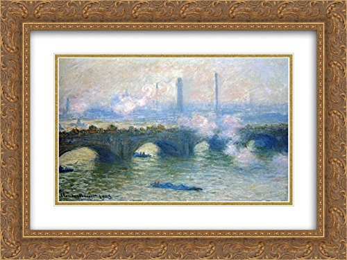 Claude Monet Waterloo Bridge London Art Print - 24x18 Gold Ornate Framed Museum Quality Double Matted Painting - Perfect for Living Room, Office & Home Decor