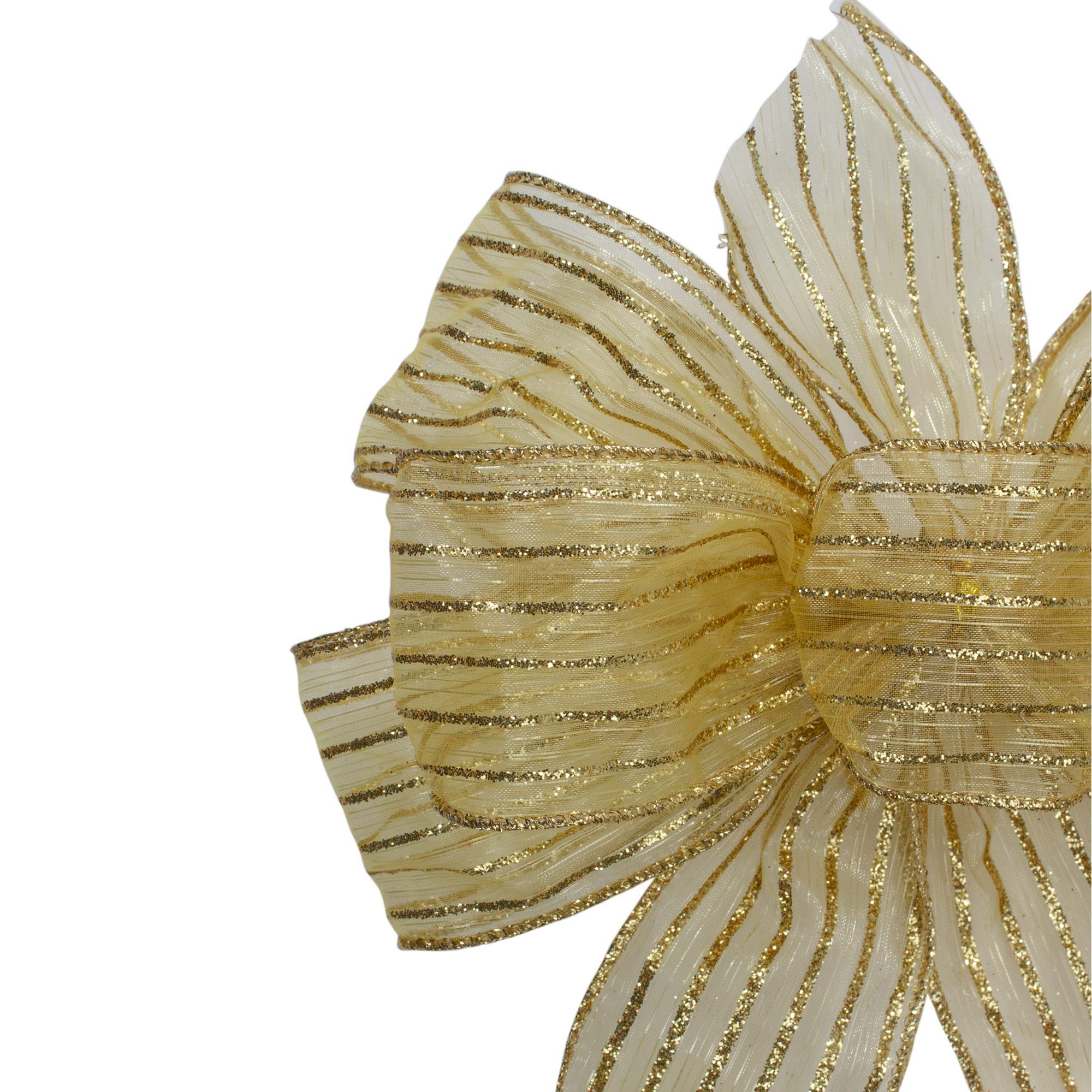 Northlight Glitter Striped 6-Loop Christmas Bow Decoration in Gold - Perfect for Tree Toppers, Gift Wrapping & Holiday Home Decor