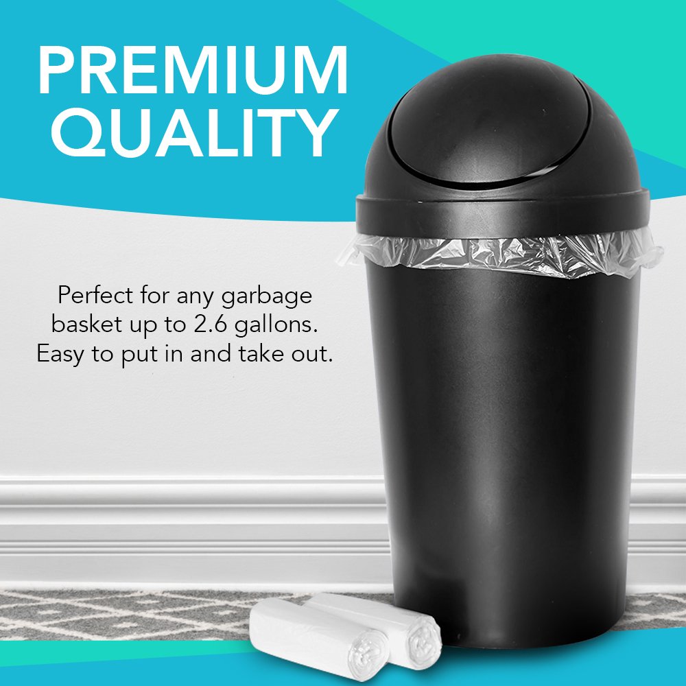 Upper Midland Products 100-Pack Clear 2.6 Gallon Small Trash Bags for Bathroom, Kitchen, Office & Car - Leakproof Wastebasket Liners