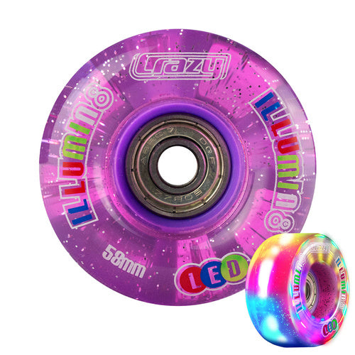 Crazy Illumin8 58mm LED Light Up Wheels 2 Pack - Glow in the Dark Skateboard & Scooter Wheels for Night Riding Safety
