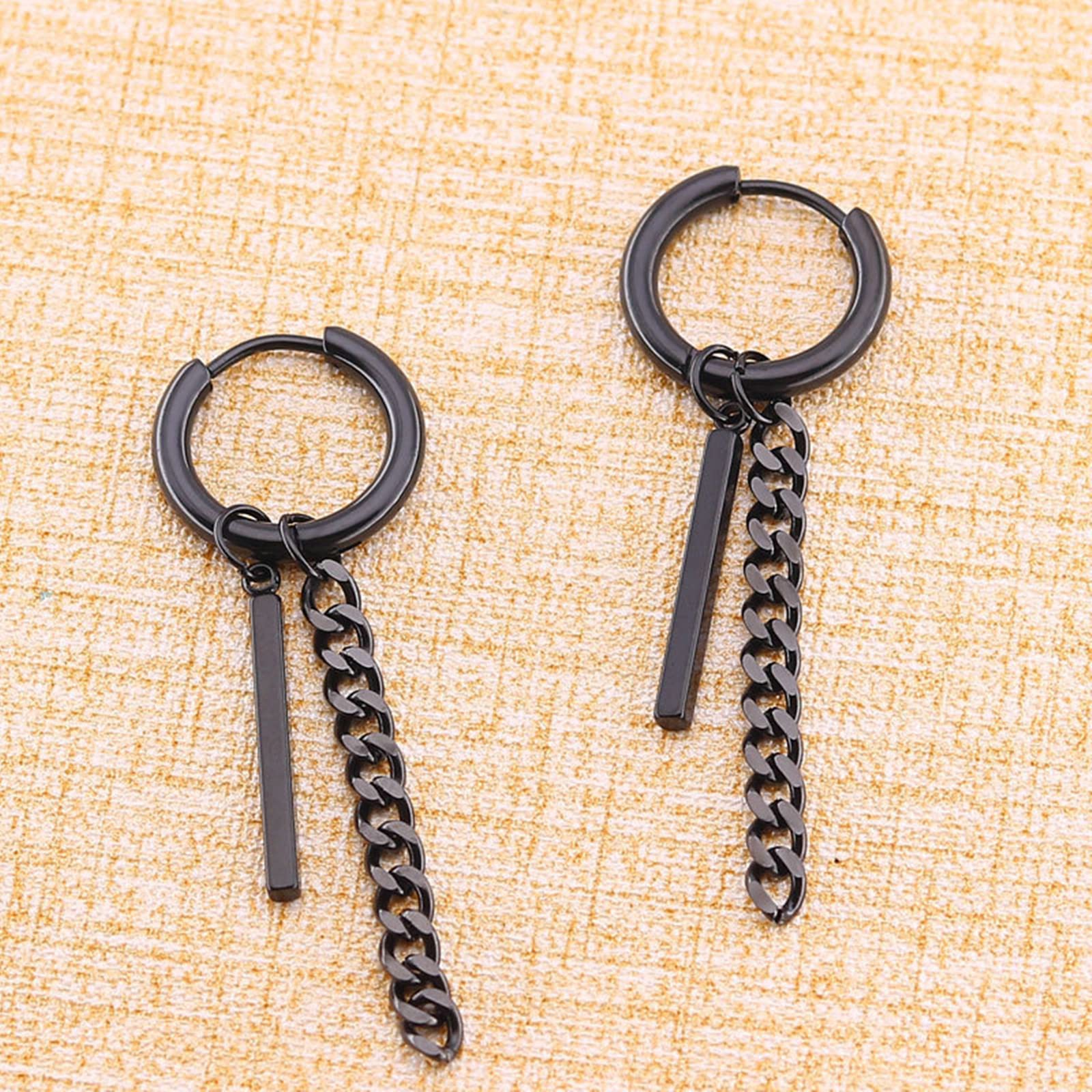 Stylish Stainless Steel Dangle Hoop Earrings for Women & Men - Long Bar Drop Earrings in Silver or Black | Perfect for Parties, Date Nights & Everyday Wear