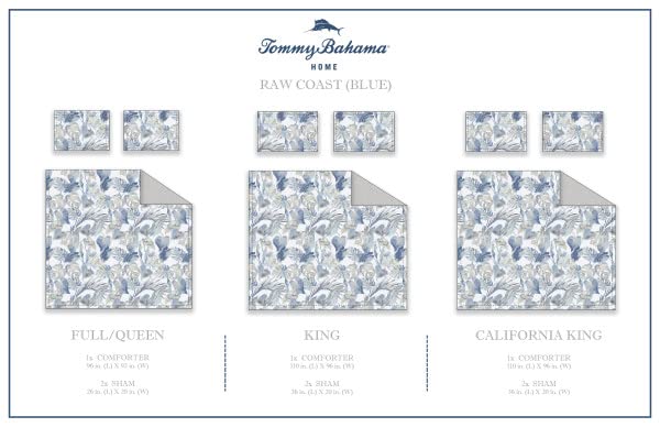 Tommy Bahama Queen Comforter Set - 100% Cotton Reversible Bedding with Matching Shams & Bedskirt | Ultra Soft Luxury Bedding for Master Bedroom (Raw Coast Blue, Queen Size) | Perfect for Coastal & Beach House Decor