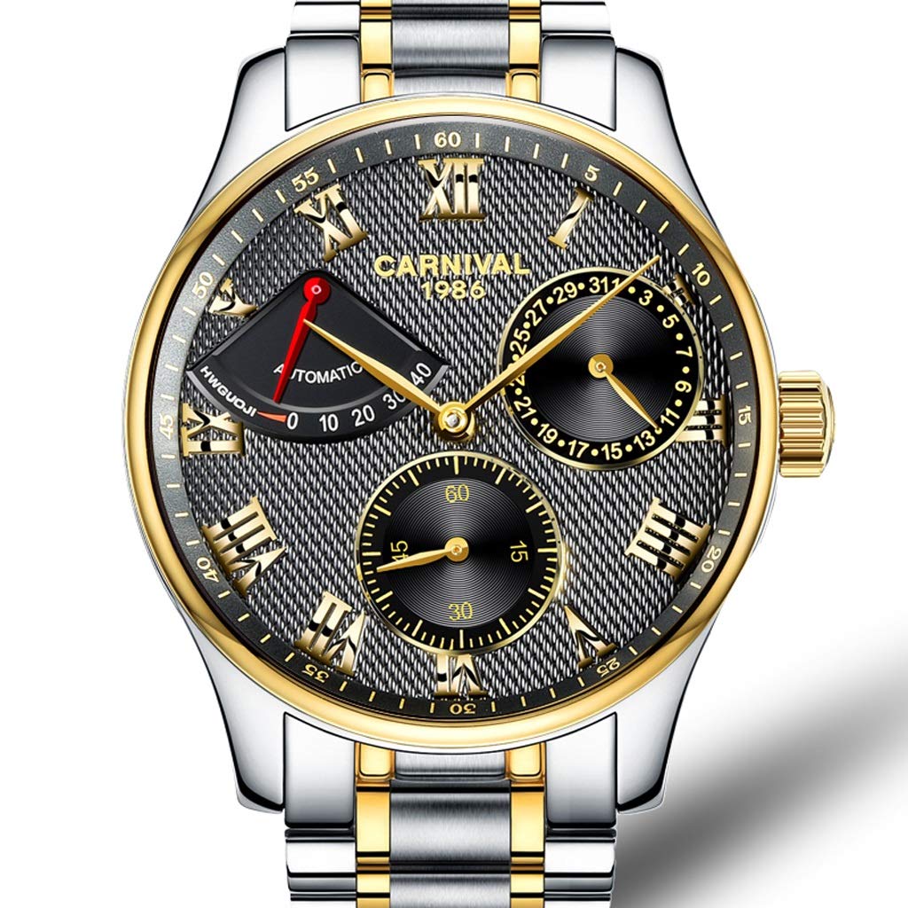 DLT Classic Automatic Mechanical Men's Watch - Waterproof Stainless Steel Two-Tone Band with Bow Fold-Over Clasp - Minimalist Gold Case & Black Dial - Perfect for Business, Formal Events & Everyday Wear