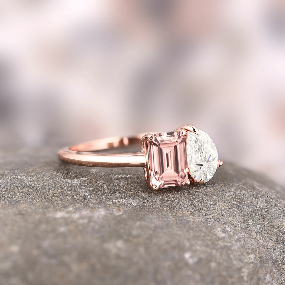 Toi Et Moi Morganite & Cubic Zirconia Ring 14K Rose Gold Vermeil - Elegant Promise Ring for Engagement, Anniversary & Special Occasions