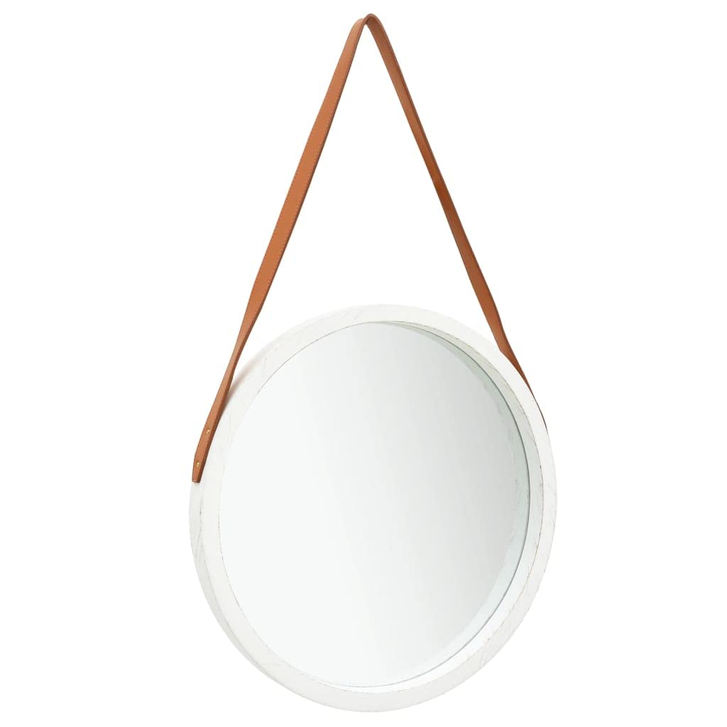 Vintage Round Wall Mirror with Strap - 16.7