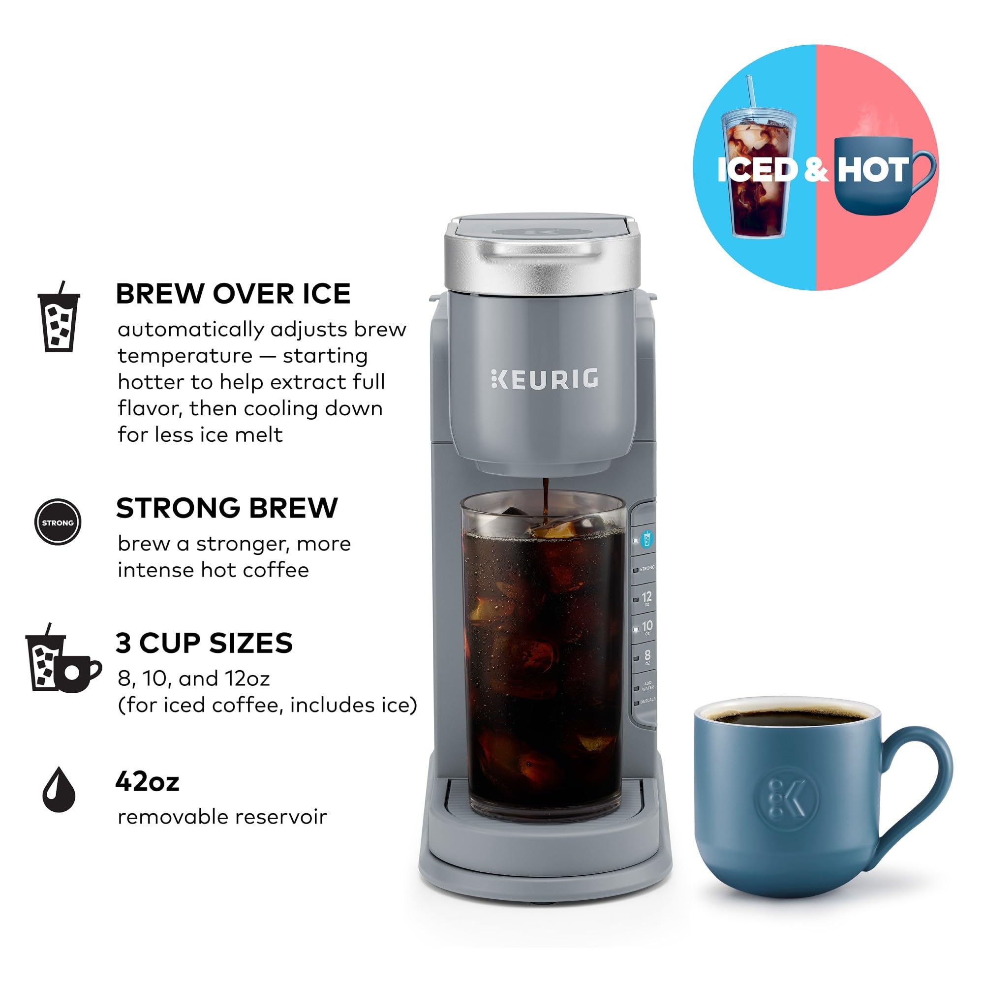 Keurig K-Iced Single Serve Coffee Maker - Brew Hot & Iced Coffee with Any K-Cup Pod, Compact Gray Iced Coffee Machine for Home, Office & Outdoor Use