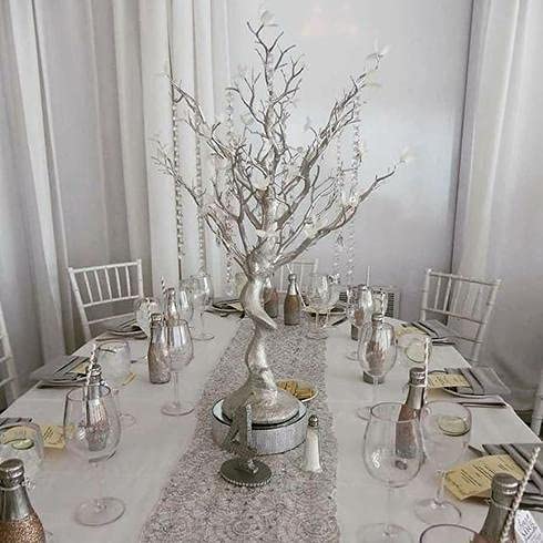 2 Pack Silver Manzanita Trees with Acrylic Garland Chains - 30