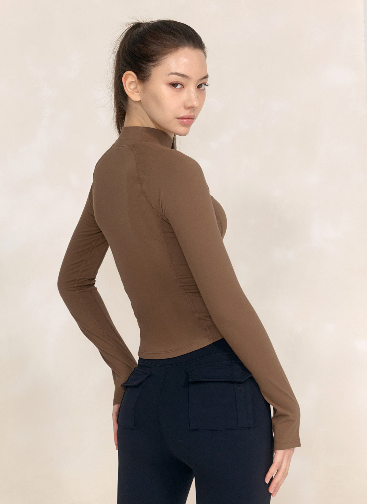 Stylish Peach Mock Neck Long Sleeve Top for Women - Perfect for Office Wear, Casual Outings & Fall Layering