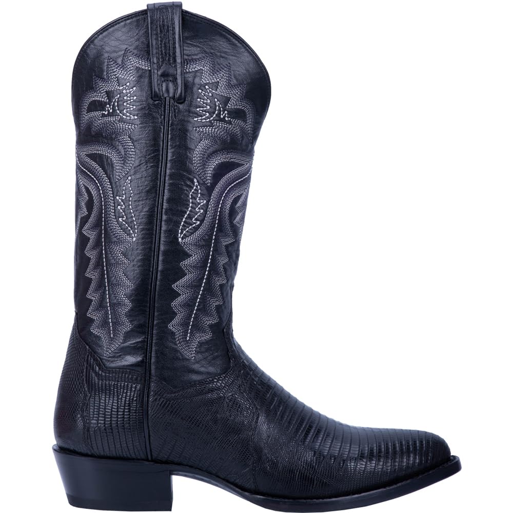Dan Post Men's Winston Lizard Embroidered Round Toe Pull-On Dress Boots - Mid Calf Western Cowboy Boots for Men - Black Leather Boots for Formal Wear, Country Dancing & Special Occasions