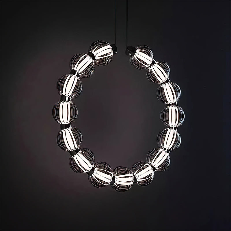 Elegant Circular Ring Pearl Chandelier - Modern Crystal Ceiling Light Fixture for Dining Room, Bedroom, or Living Room Decor