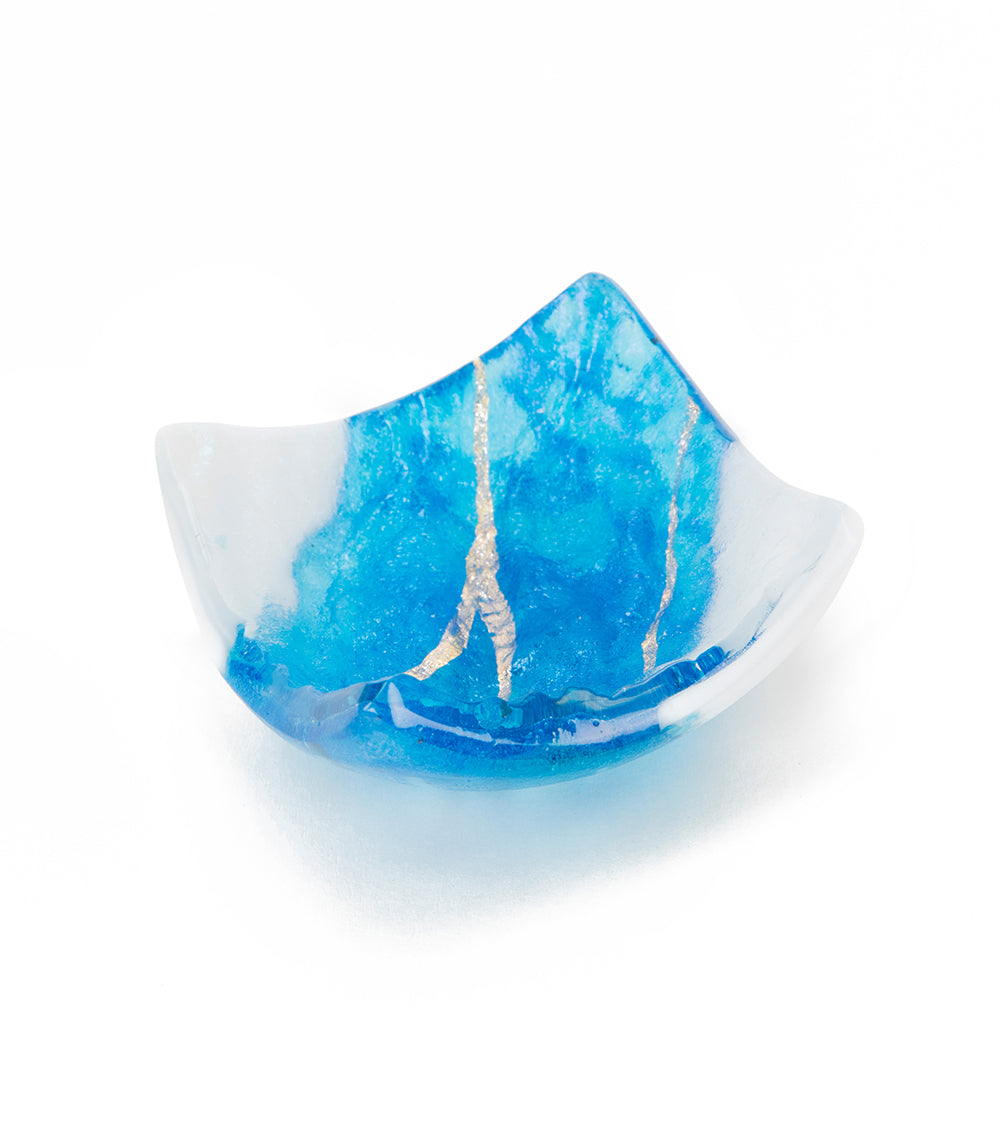 3 x 3 Inch Lava Glass White Aqua Tray by Marian Fieldson - Elegant Home Decor for Bathroom, Vanity & Jewelry Display