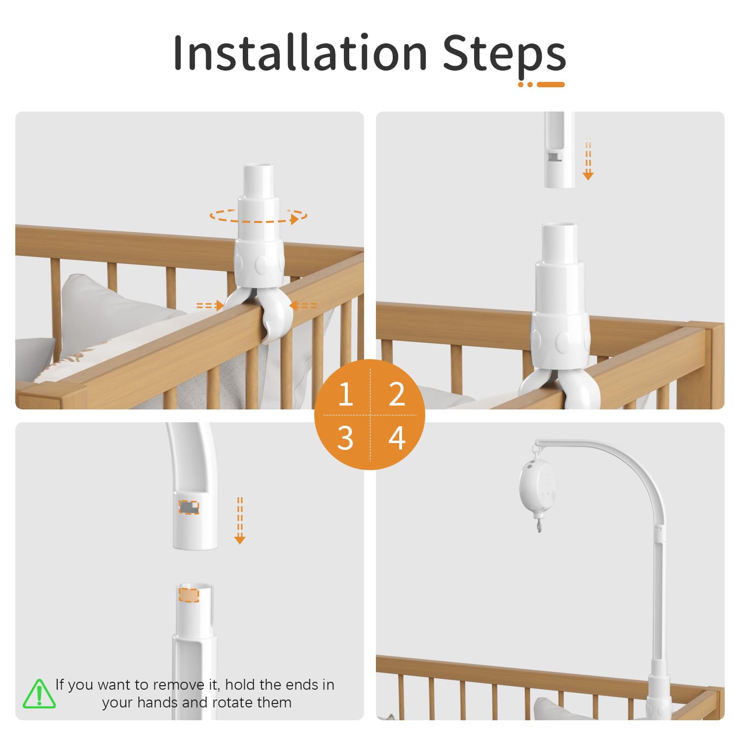 FEISIKE Baby Crib Mobile with Music Box - 23 Inch Adjustable Arm, Volume Control & 3 Play Modes (Rotation+Music/Rotation Only/Music Only) - 35 Soothing Lullabies, 30 Min Auto-Off - Perfect Nursery Decor for Newborns & Infants - Ideal for Bedtime, Naptime & Playtime