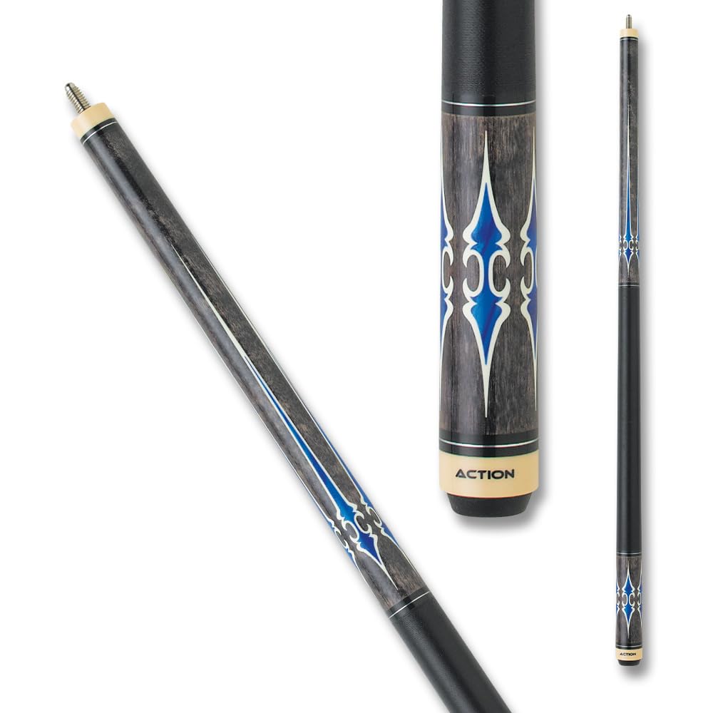 Premium Action Exotic Billiards Pool Cue Stick - Professional Grey with Blue Design for Enhanced Grip & Control | Perfect for Tournaments, Home Game Rooms & Bars