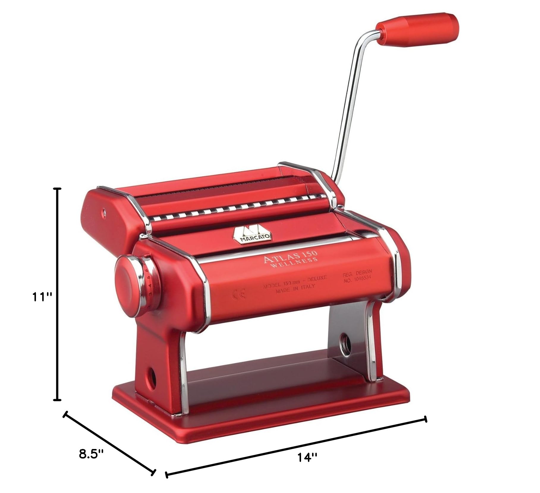Atlas Electric 150 Pasta Maker Machine with Motor - Stainless Steel Pasta Roller & Cutter for Homemade Noodles, Lasagna, Ravioli - Red (Ideal for Italian Cooking, Restaurant, Home Kitchen)