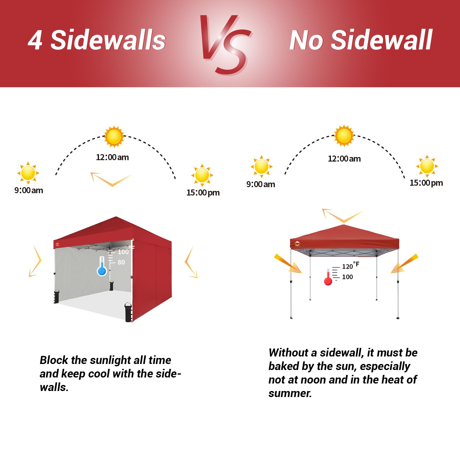 10x10 Pop Up Canopy Tent with Sidewalls - Red for Outdoor Events