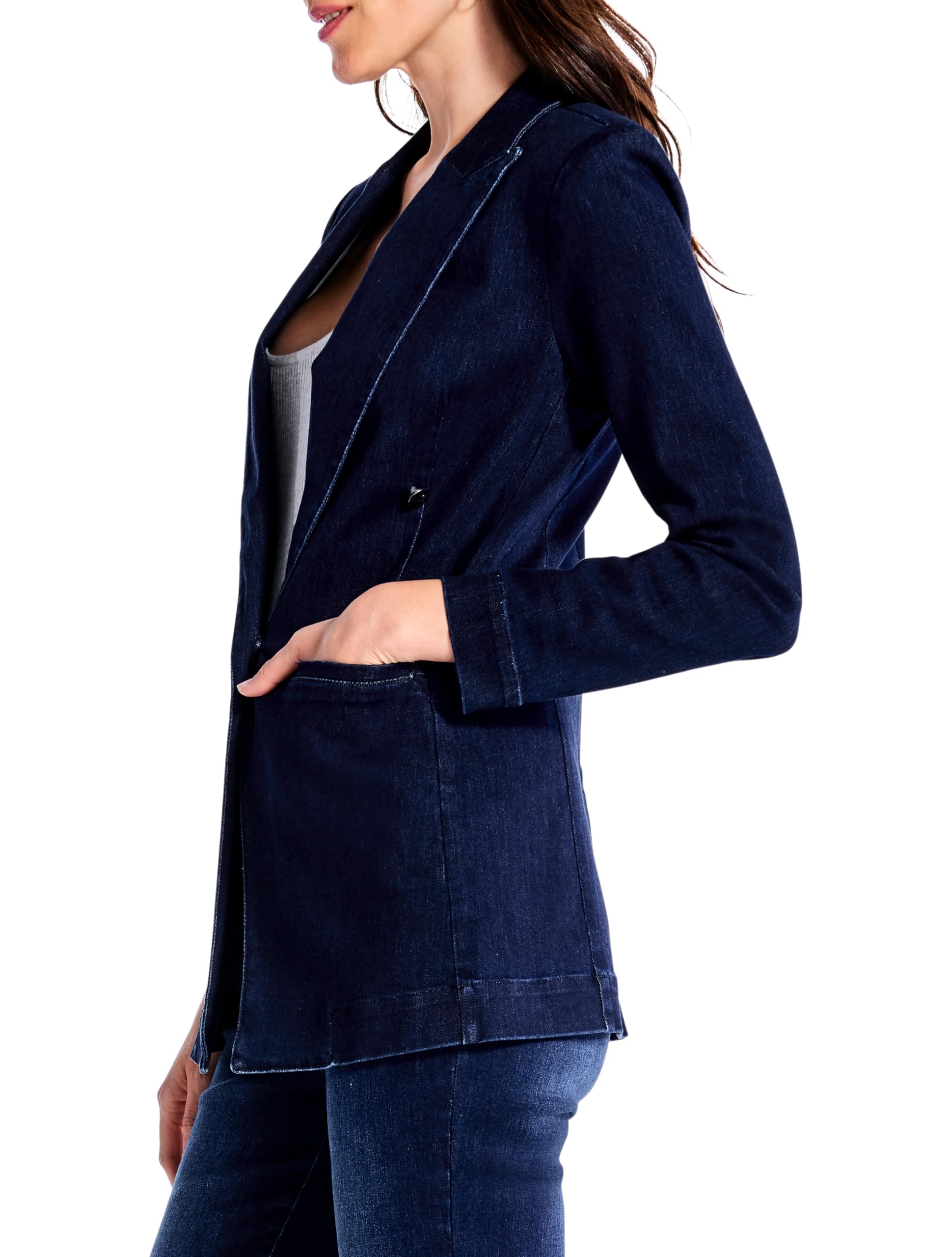NIC+ZOE Women's Soft as Butter Denim Blazer Jacket - Comfortable Stretch Denim for Work, Office & Casual Outfits