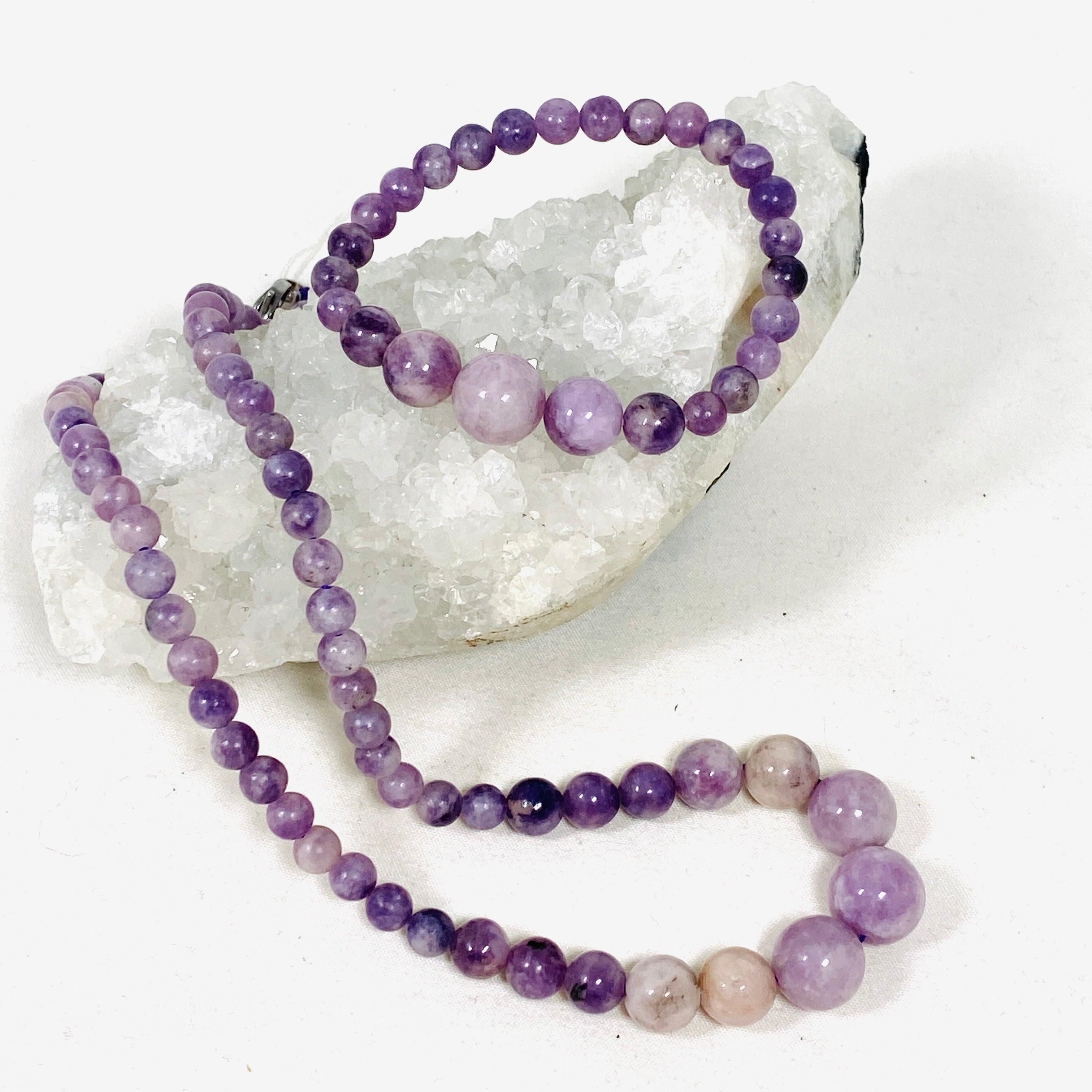 Natural Gemstone Graduated Beads Necklace & Bracelet Set - Handmade Boho Jewelry for Women, Healing Crystal Gift for Meditation & Yoga