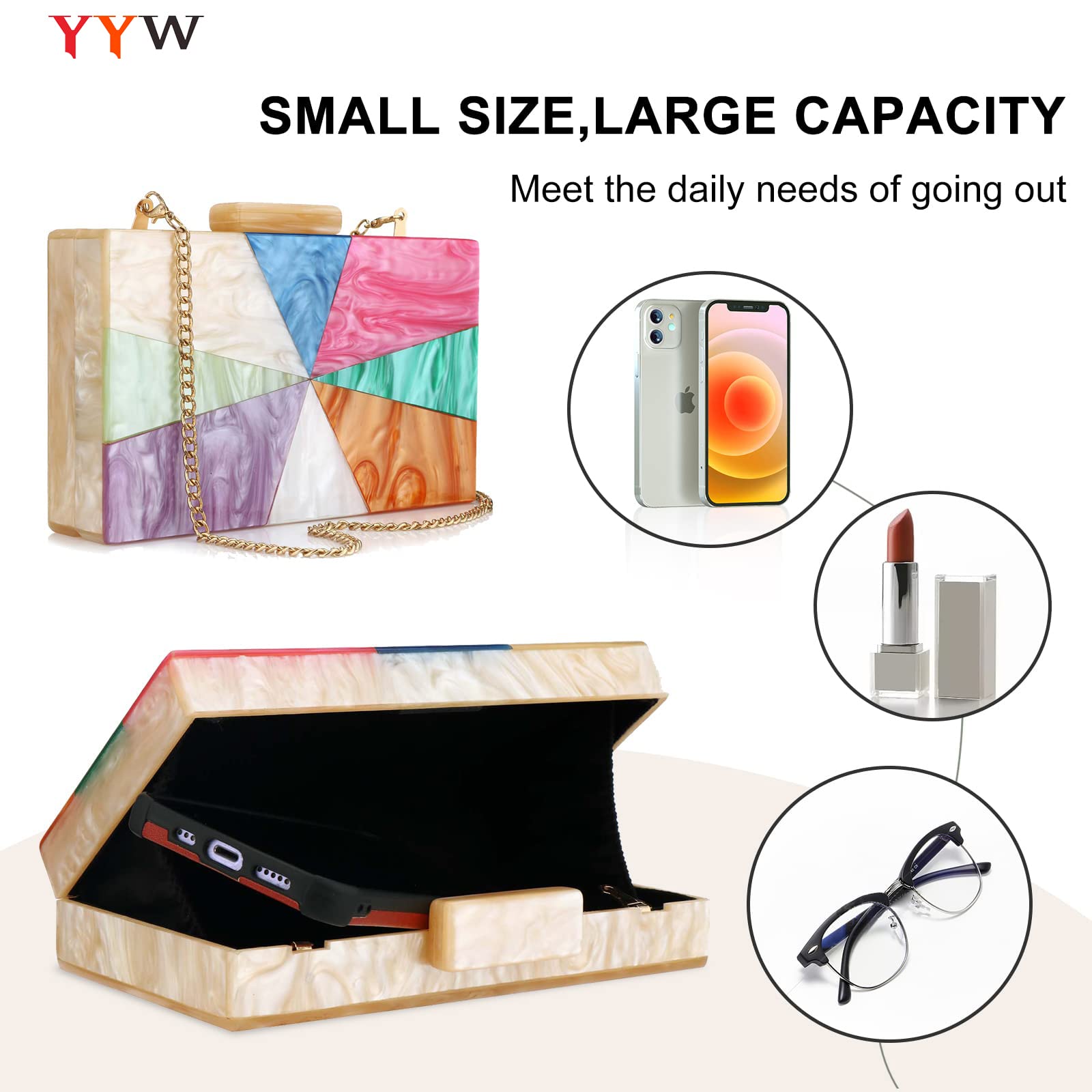 YYW Acrylic Clutch Purse for Women - Marble Pattern Evening Crossbody Bag with Detachable Chain - Perfect for Wedding, Party & Special Occasions