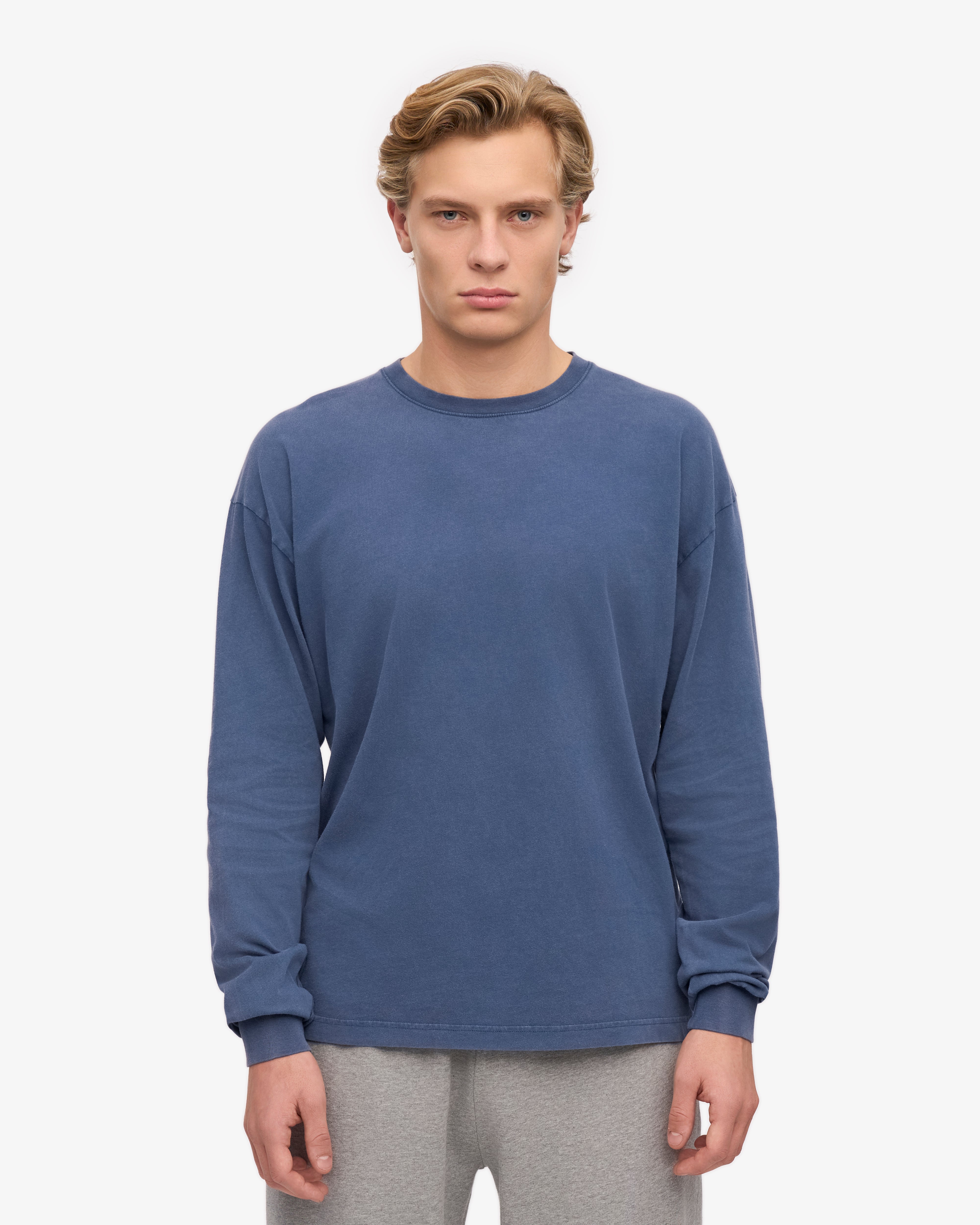 Oversized Organic Long Sleeve T-Shirt for Women & Men - Soft Cotton Comfort Fit - Neptune Blue - Casual Loungewear & Streetwear Style