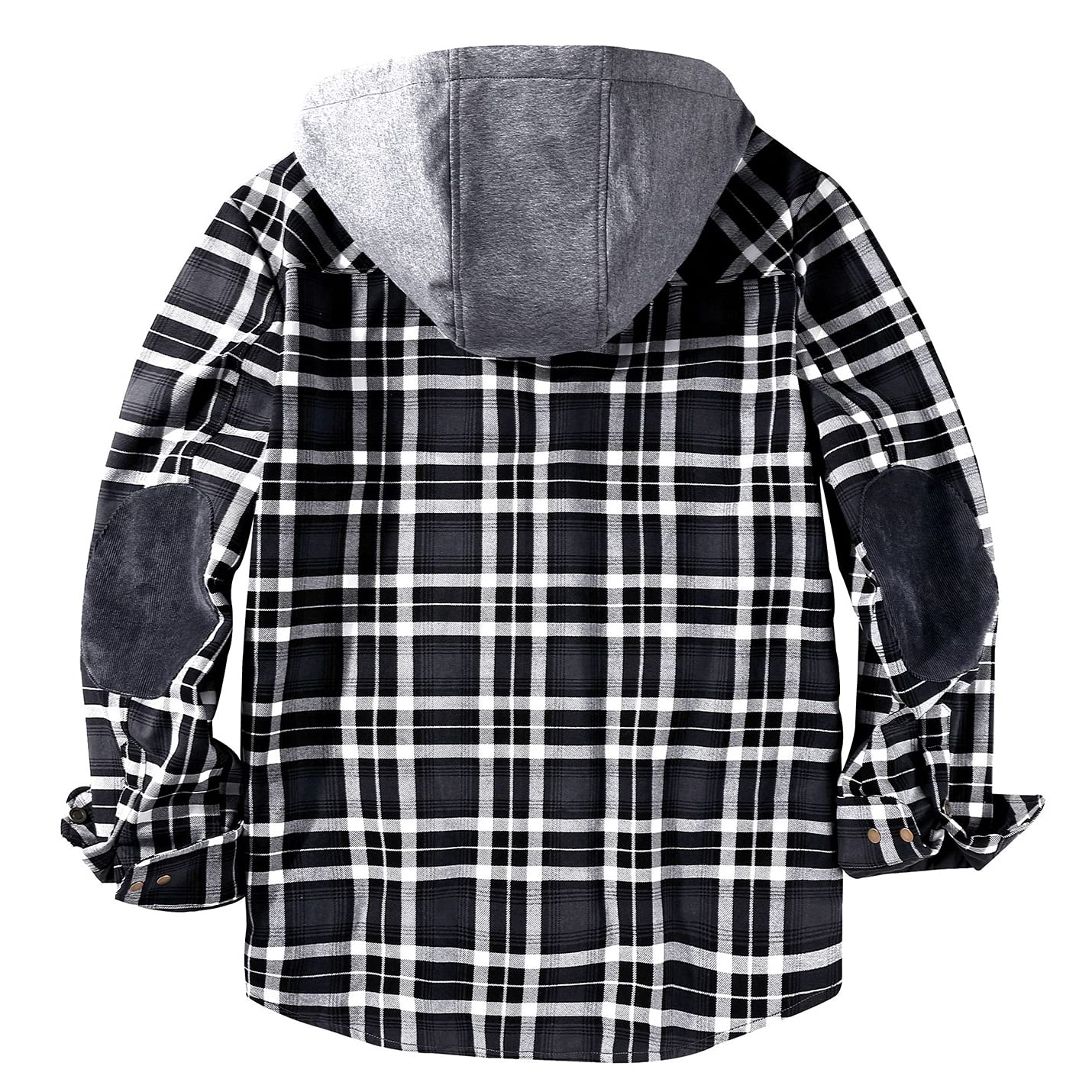 PEHMEA Men's Cotton Plaid Flannel Shirt Jacket - Fleece Lined Sherpa Hooded Button Down for Winter (Gray, Large) | Outdoor Work & Casual Wear