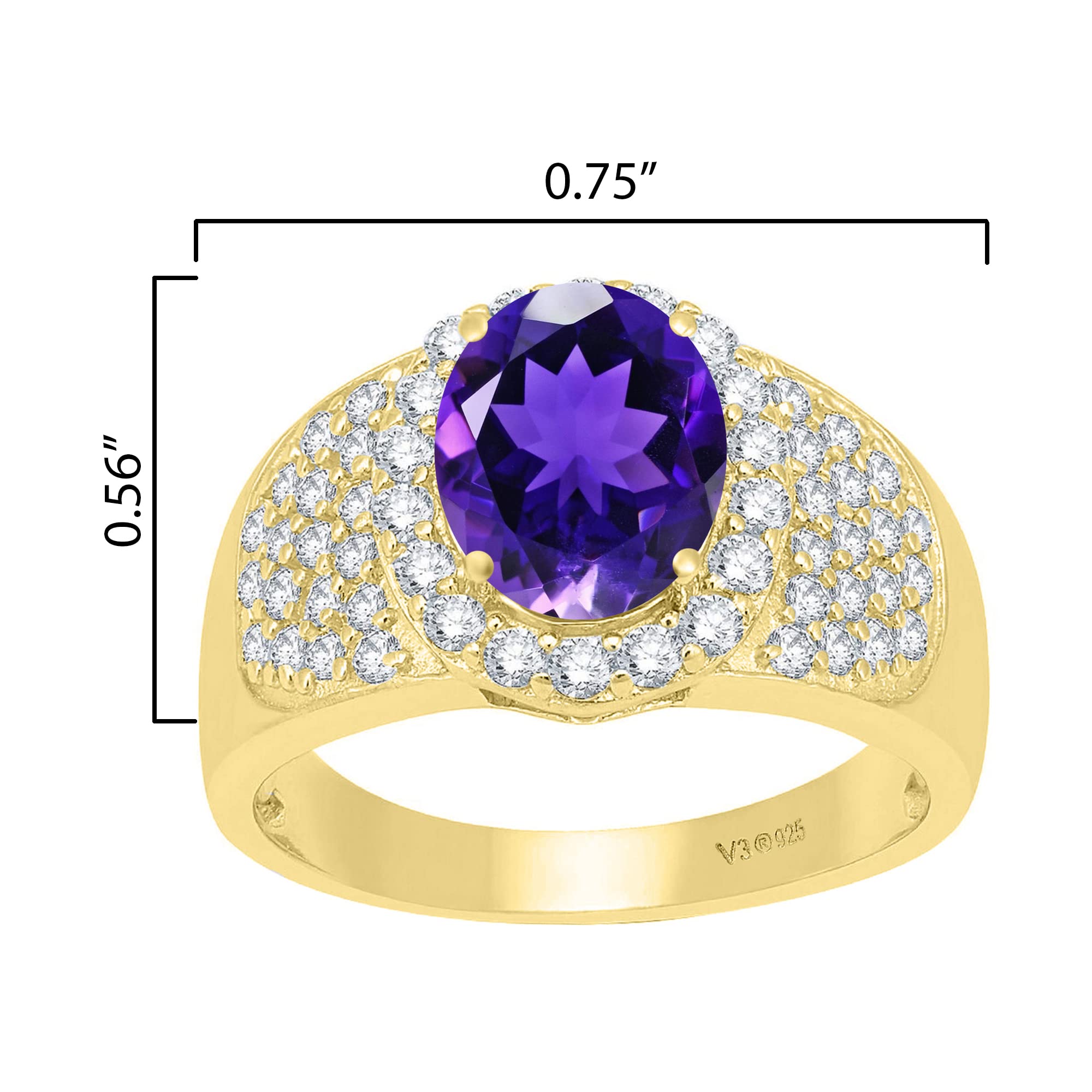 14K Gold Over Sterling Silver Halo Ring with Natural Amethyst & White Topaz - Elegant Jewelry for Weddings, Anniversaries & Special Occasions