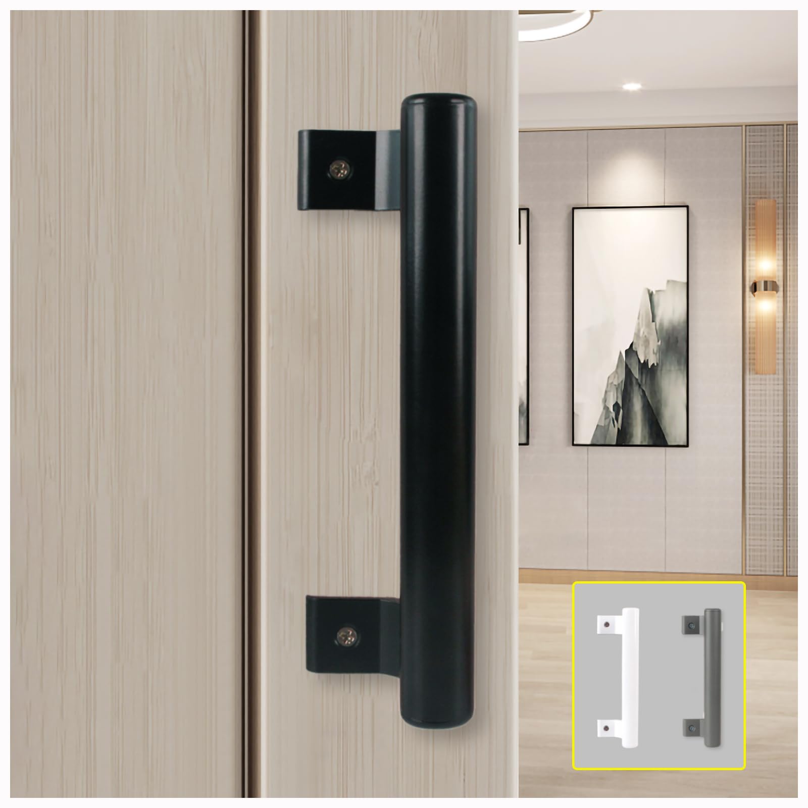 KAFENDA 8 Inch Black Aluminum Alloy Sliding Door Handle - Modern Cabinet & Balcony Glass Door Pull for Bathroom, Garden, Warehouse - Durable Metal Hardware for Smooth Operation