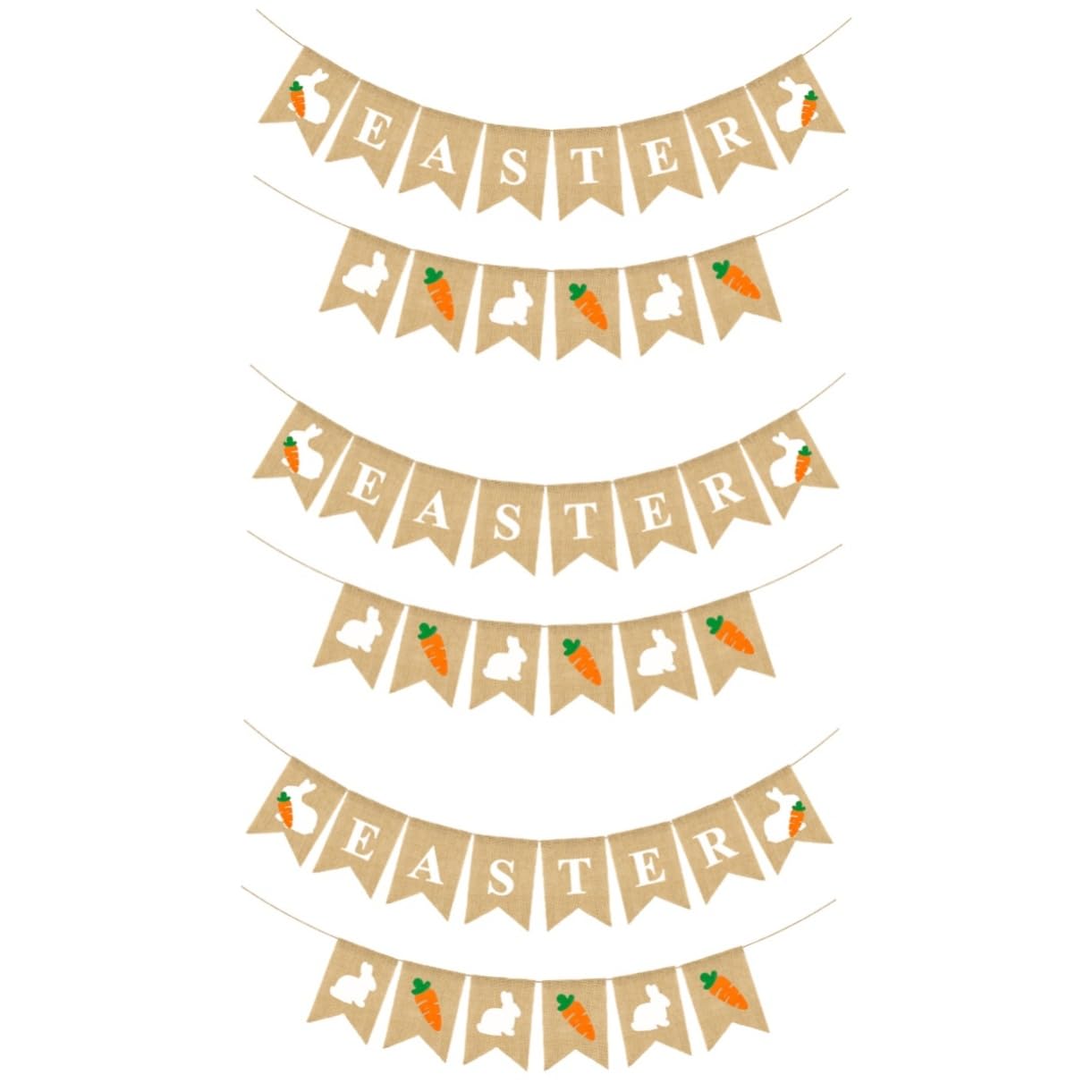 Garneck 3-Pack Elegant Easter Linen Bunting Flags - Swallowtail Design with Carrot & Rabbit Motifs for Spring Party Decor | Perfect for Home, Garden, and Easter Celebrations