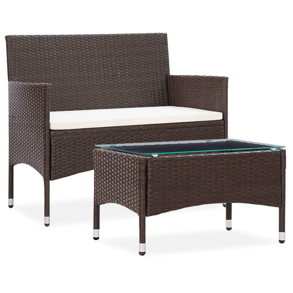 Outdoor Patio Furniture Set 2-Piece All-Weather Brown Poly Rattan Sectional Sofa with Cushions - Perfect for Backyard, Garden, Poolside & Patio Relaxation