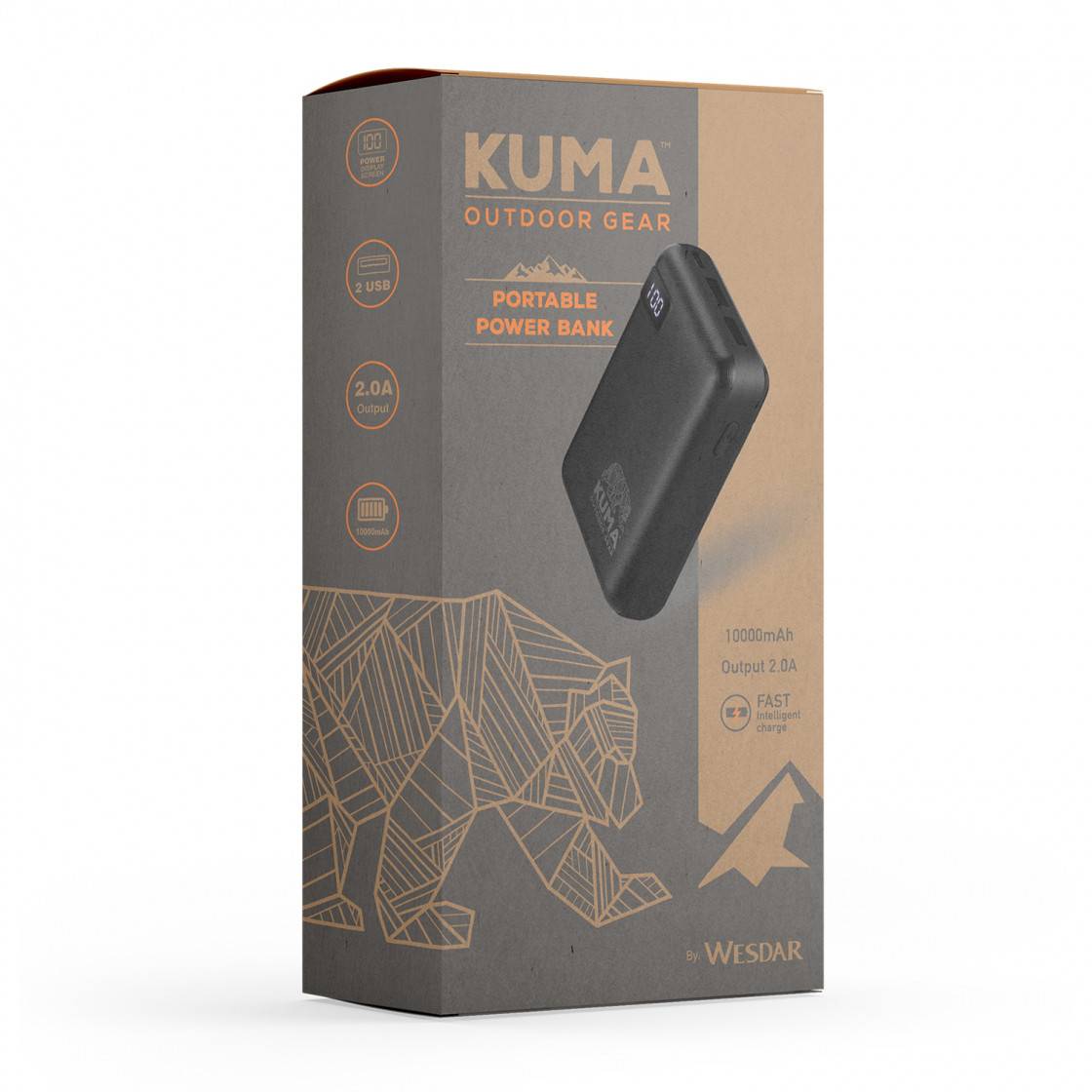KUMA 10000mAh Portable Power Bank - Ultra Compact & Fast Charging External Battery Pack for iPhone, Samsung, Android Phones - Perfect for Travel, Camping, and Emergency Power Backup