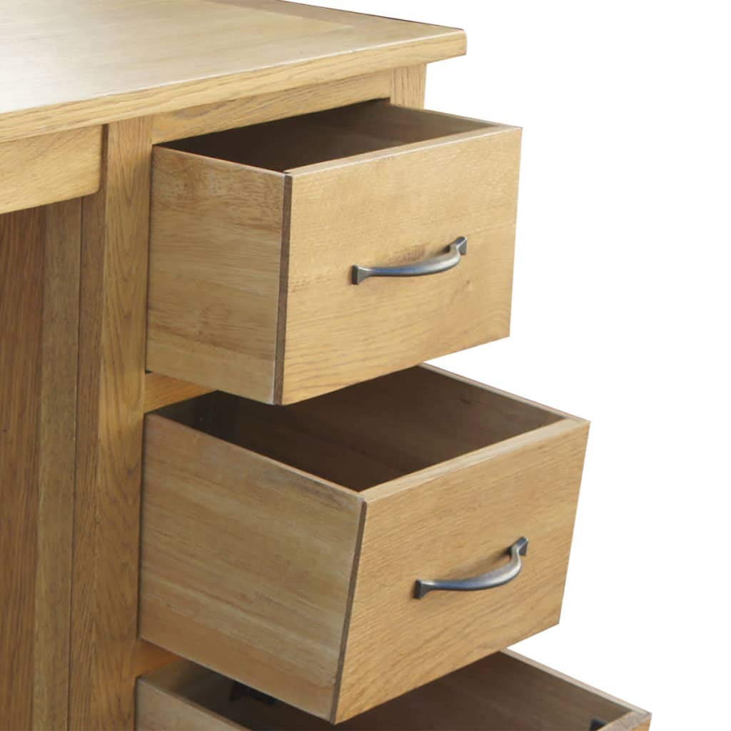 Solid Oak Wood Writing Desk with 3 Drawers - 41.7