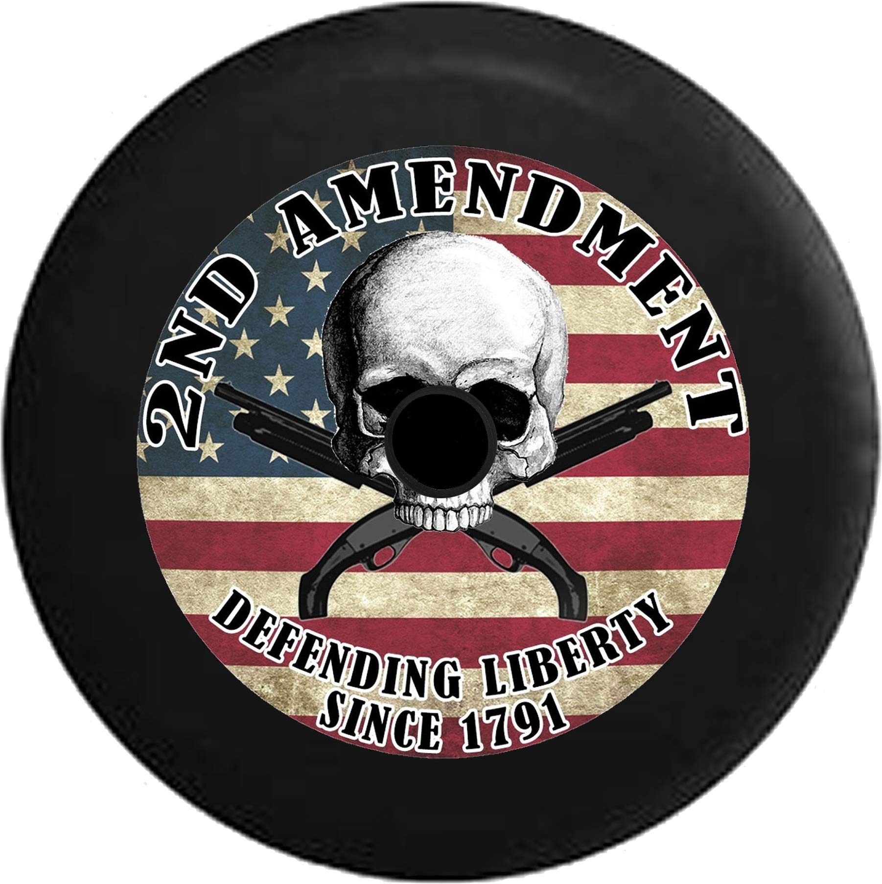 2nd Amendment Spare Tire Cover - Skull & Crossed Guns Design - 32in Black - for Off-Road & Camping