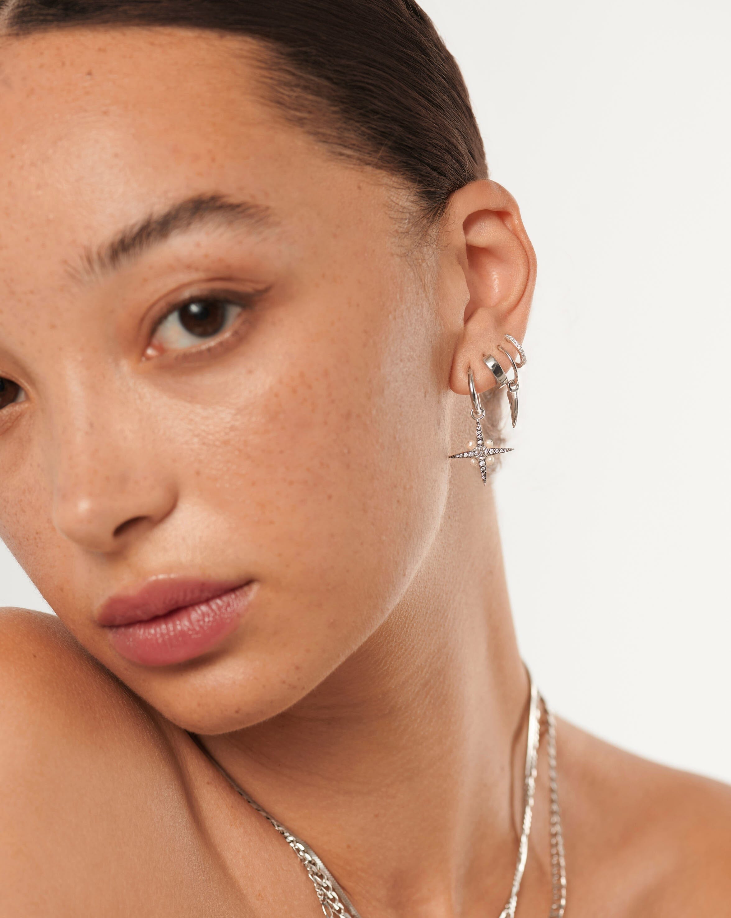 Harris Reed North Star Pearl Hoop Earrings - Sterling Silver & Freshwater Pearl Jewelry for Women, Elegant Dangle Earrings for Party, Wedding & Everyday Wear