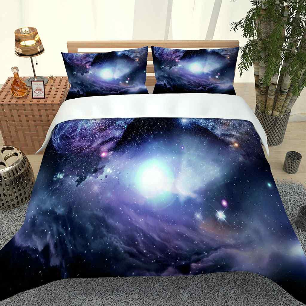 Queen Size 90x90 Inch Purple Nebula Landscape Duvet Cover Set - Soft Microfiber Comforter Cover with Zipper Closure & Corner Ties, Includes 2 Pillow Shams - Modern Bedding for Cozy Bedroom Decor