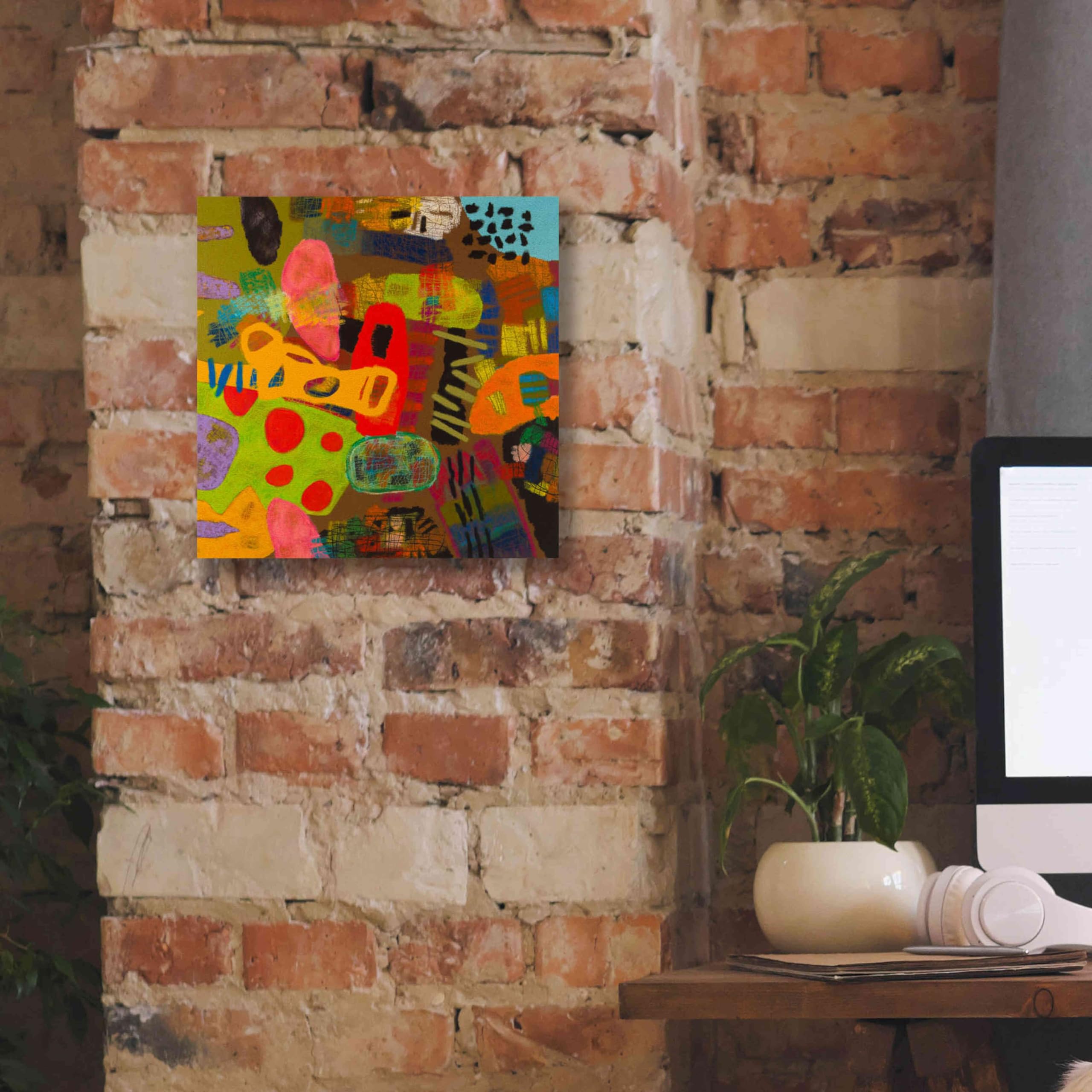 Epic Graffiti 'Conversations in the Abstract 19' by Artist Downs - Premium Giclee Canvas Wall Art Print 12x12 Inches - Modern Abstract Painting for Living Room, Bedroom & Office Decor