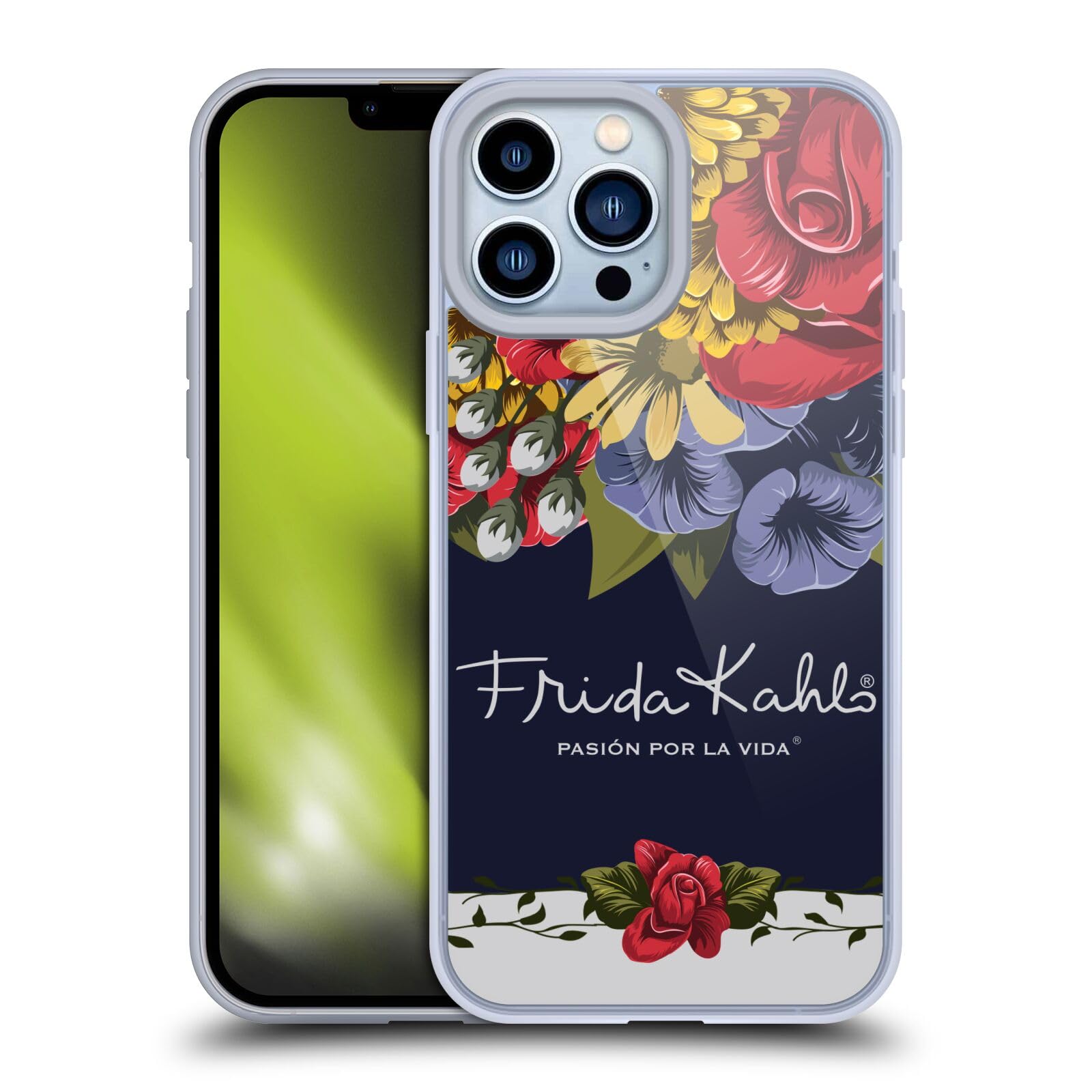 Officially Licensed Frida Kahlo Floral Design Soft Gel Phone Case for Apple iPhone 13 Pro Max - Vibrant Red Flower Pattern, Slim Protective Cover for Everyday Use, Travel & Gift Giving