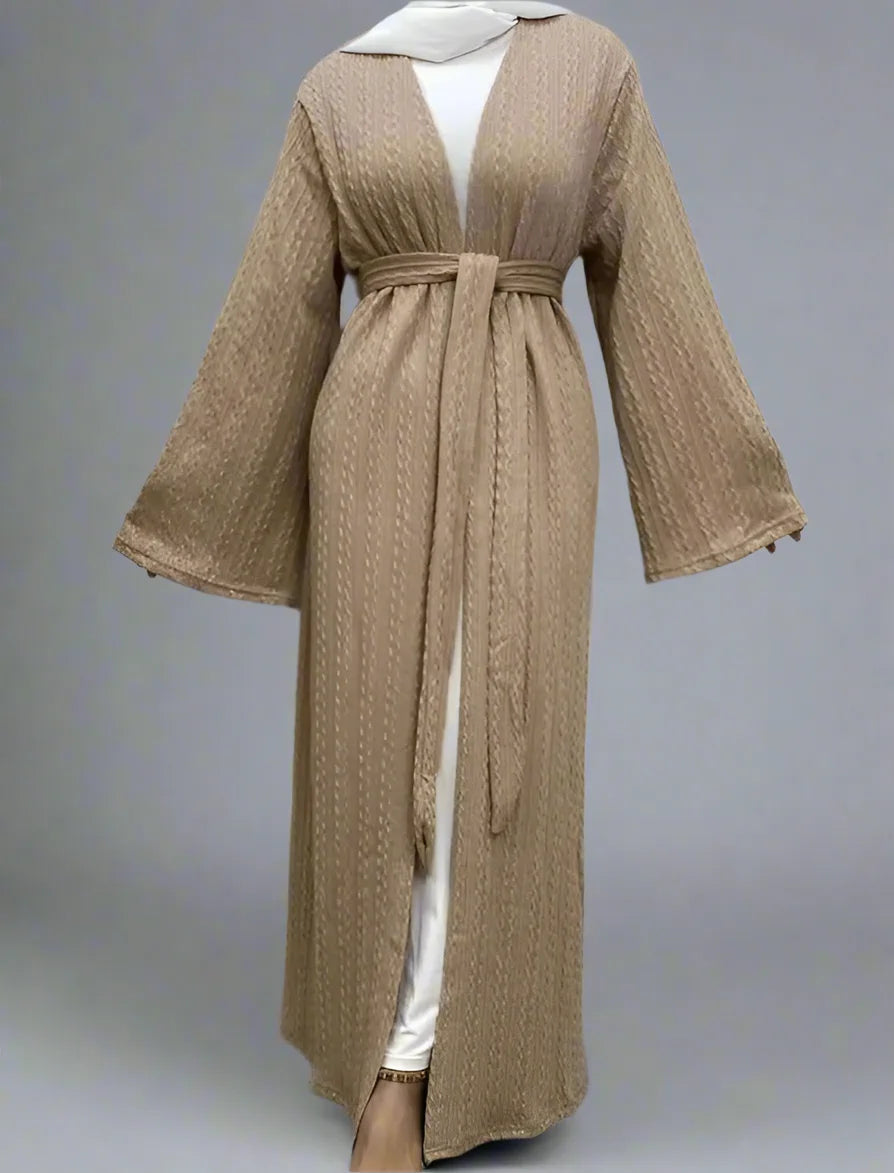 Muslim Women's Winter Wool Open Abaya Dress with Pockets - Elegant Long Dress for Prayer, Mosque & Special Occasions