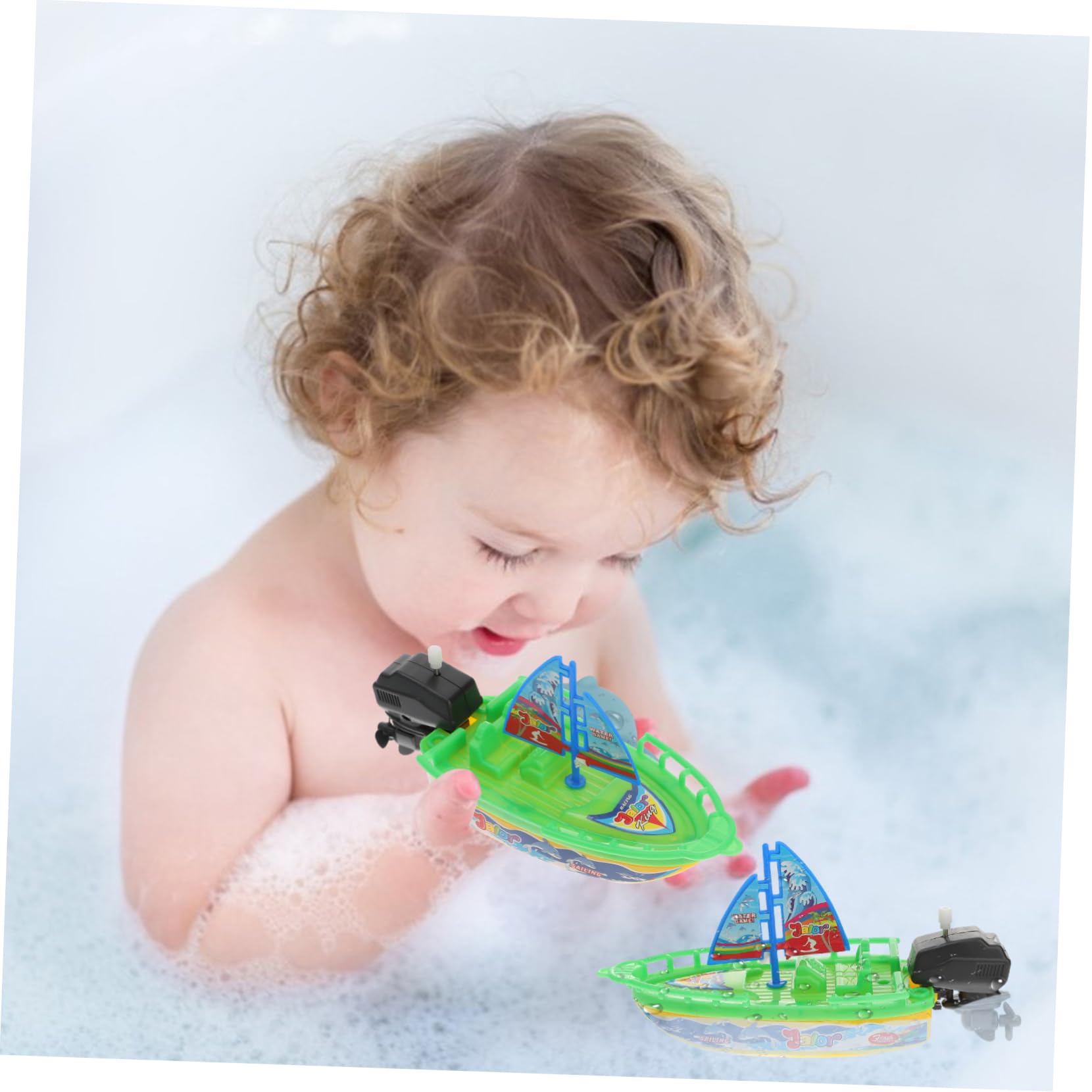 HAWILLOSCH 4-Piece Wind-Up Bathtub Boat Toy Set - Yellow Clockwork Bath Toys for Kids | Fun Water Play & Bathtime Games