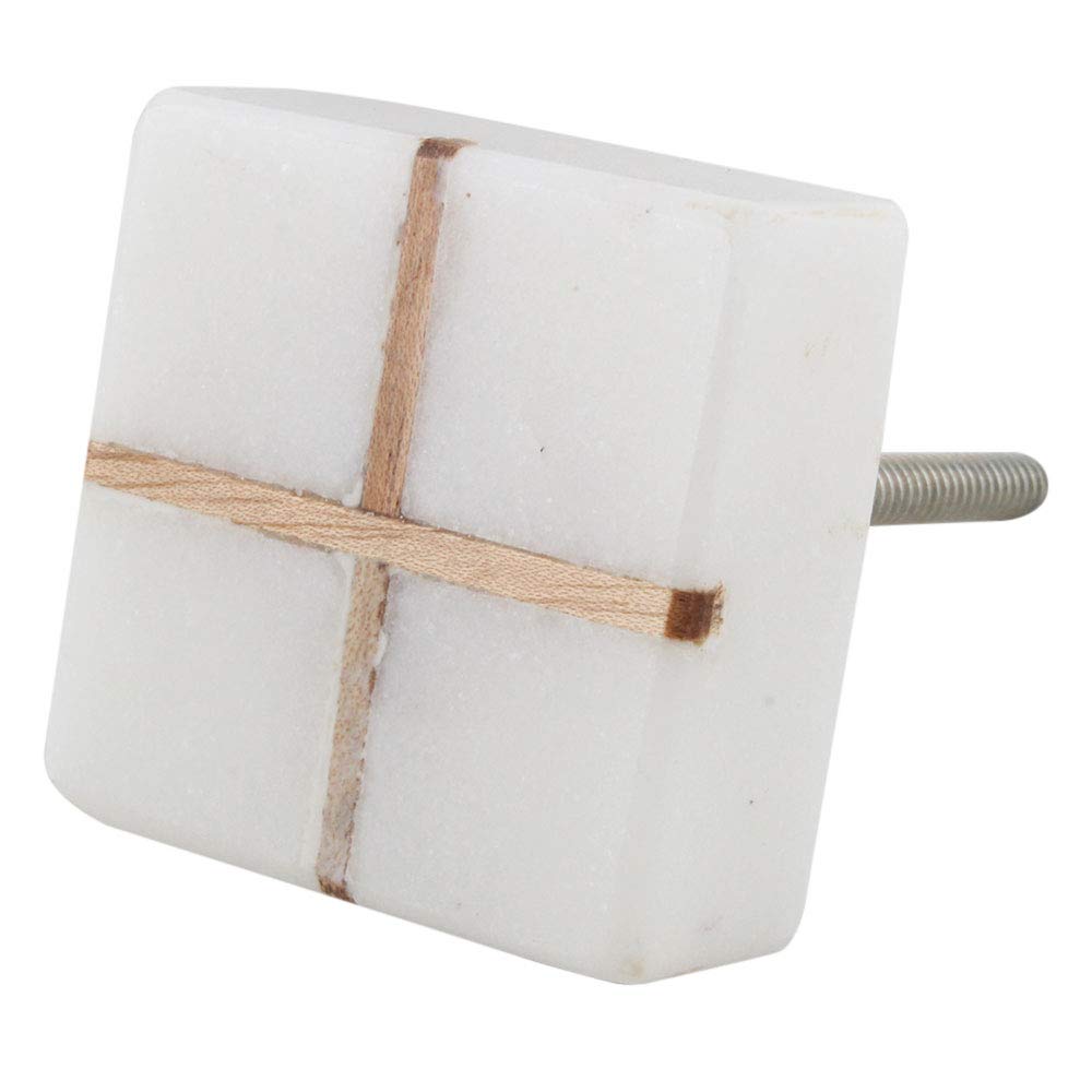 Luxury Marble Drawer Knobs - 2PCS White Square Cabinet Handles for Kitchen & Dresser