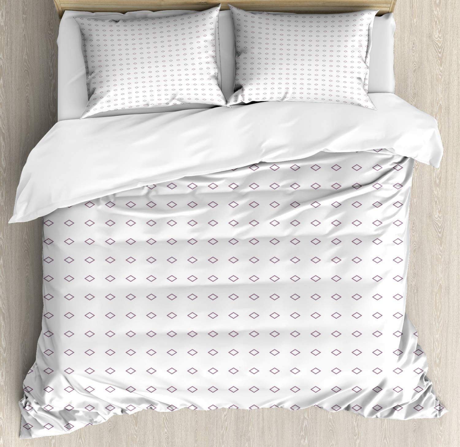 Ambesonne Minimalist Duvet Cover Set - Geometric Rhombus Abstract Print 3-Piece Bedding with 2 Pillow Shams, Queen Size, White Grey Pink | Modern Home Decor for Bedroom, Guest Room & Dorm