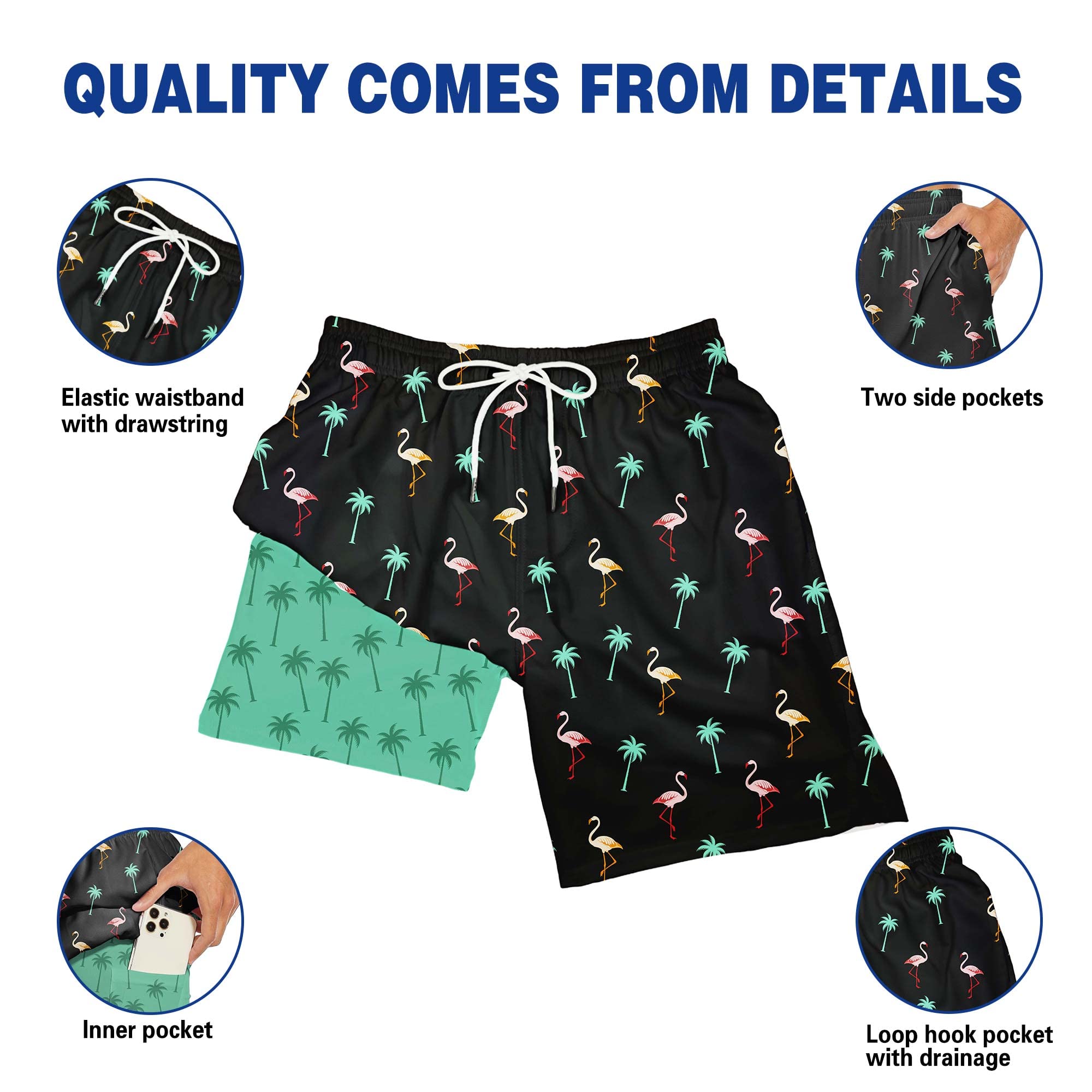 Men's Quick Dry Swim Trunks with Compression Liner - 7