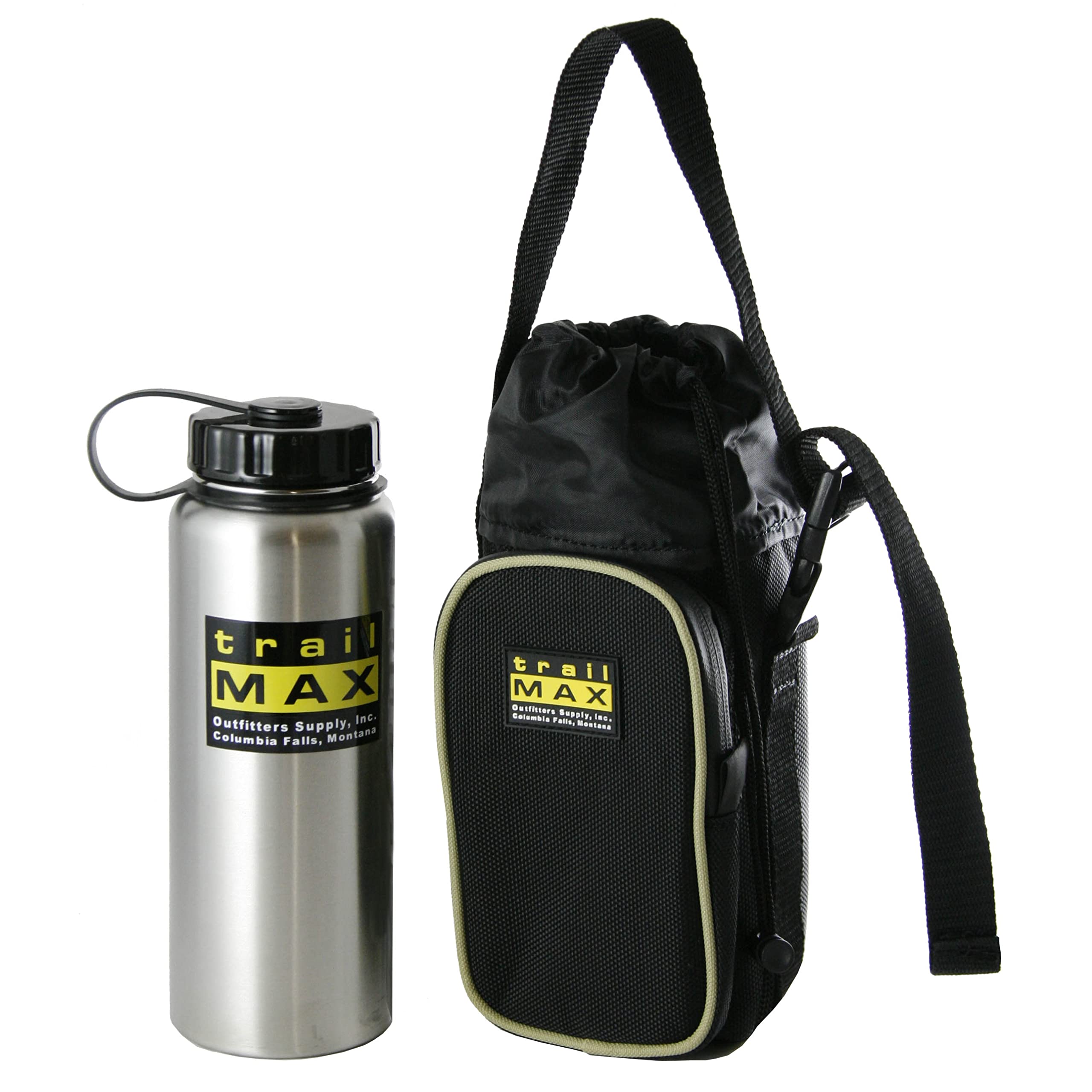 TrailMax 500 Series Insulated Horse Saddle Water Bottle Bag - 1L Stainless Steel Drink Holder for Western & Endurance Riding - Padded Carrier with Black & Sand Design - Perfect for Trail Rides, Horse Shows & Long-Distance Equestrian Adventures