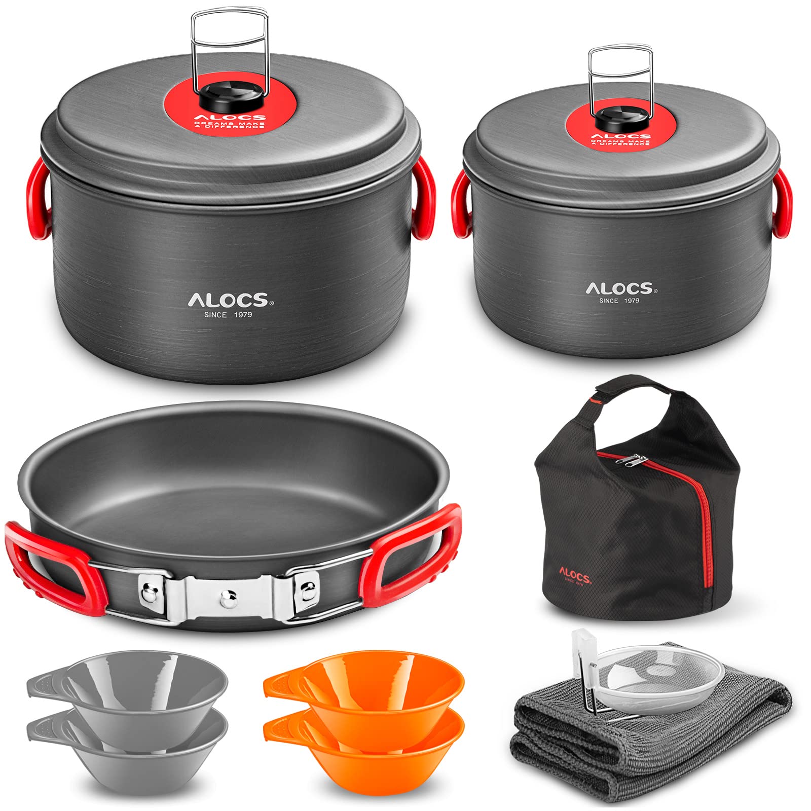 Alocs Camping Cookware Set - Lightweight & Portable Outdoor Cooking Kit with Accessories for Camping, Backpacking, Hiking, Picnic - Perfect for RV Trips, Beach BBQs and Family Outdoor Adventures