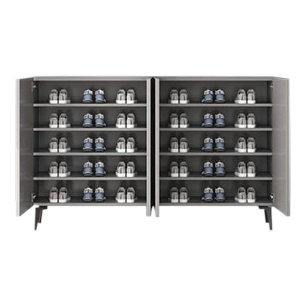 Evanth Grey 4-Door Shoe Storage Cabinet - Organize Shoes, Boots & Accessories in Entryway, Closet or Mudroom