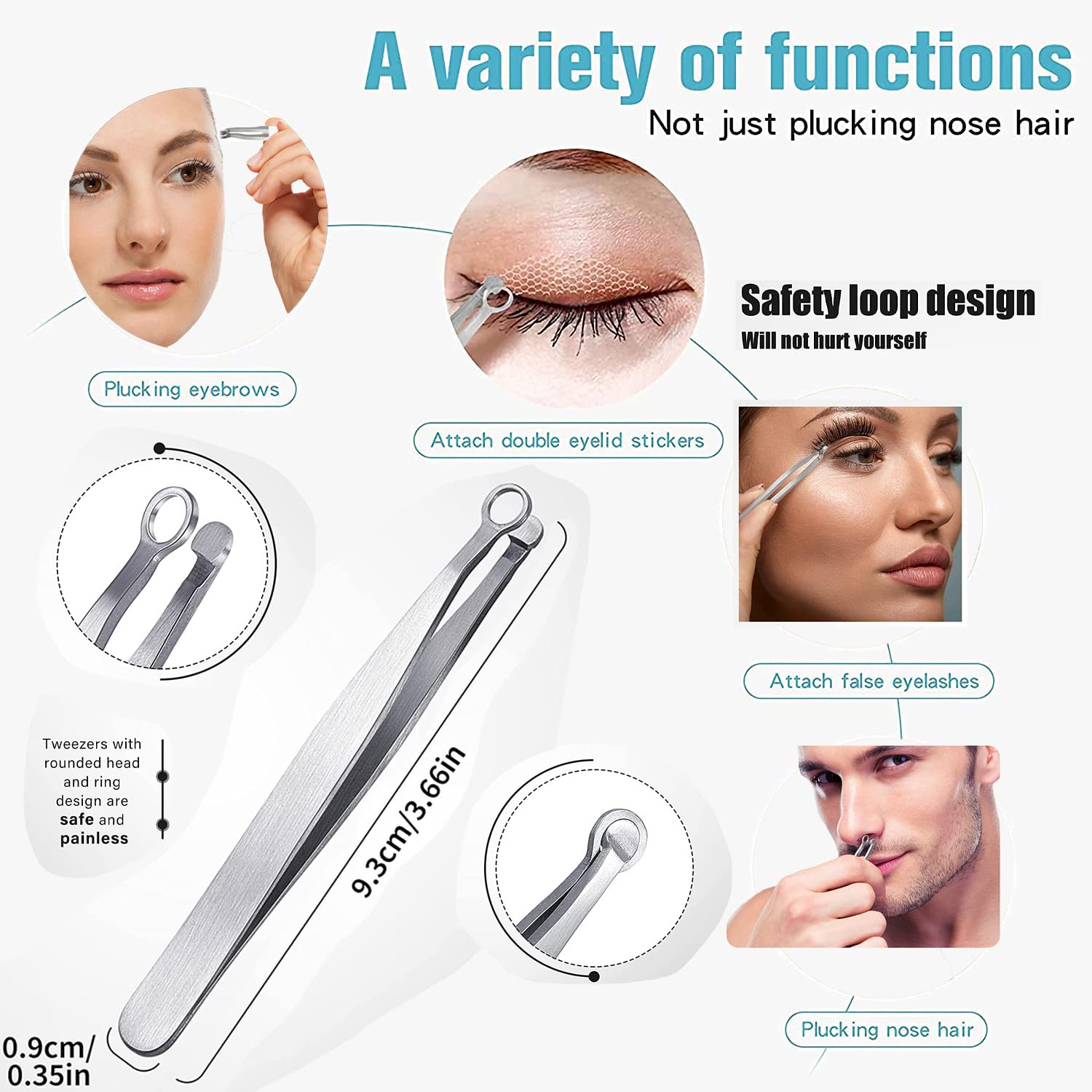 Stainless Steel Nose Hair & Eyebrow Trimmer - Universal Grooming Tweezers with Round Tip for Safe & Easy Hair Removal - Perfect for Nose, Sideburns, Brows & Body Grooming - No Mirror Needed - Ideal for Travel, Home & Personal Care