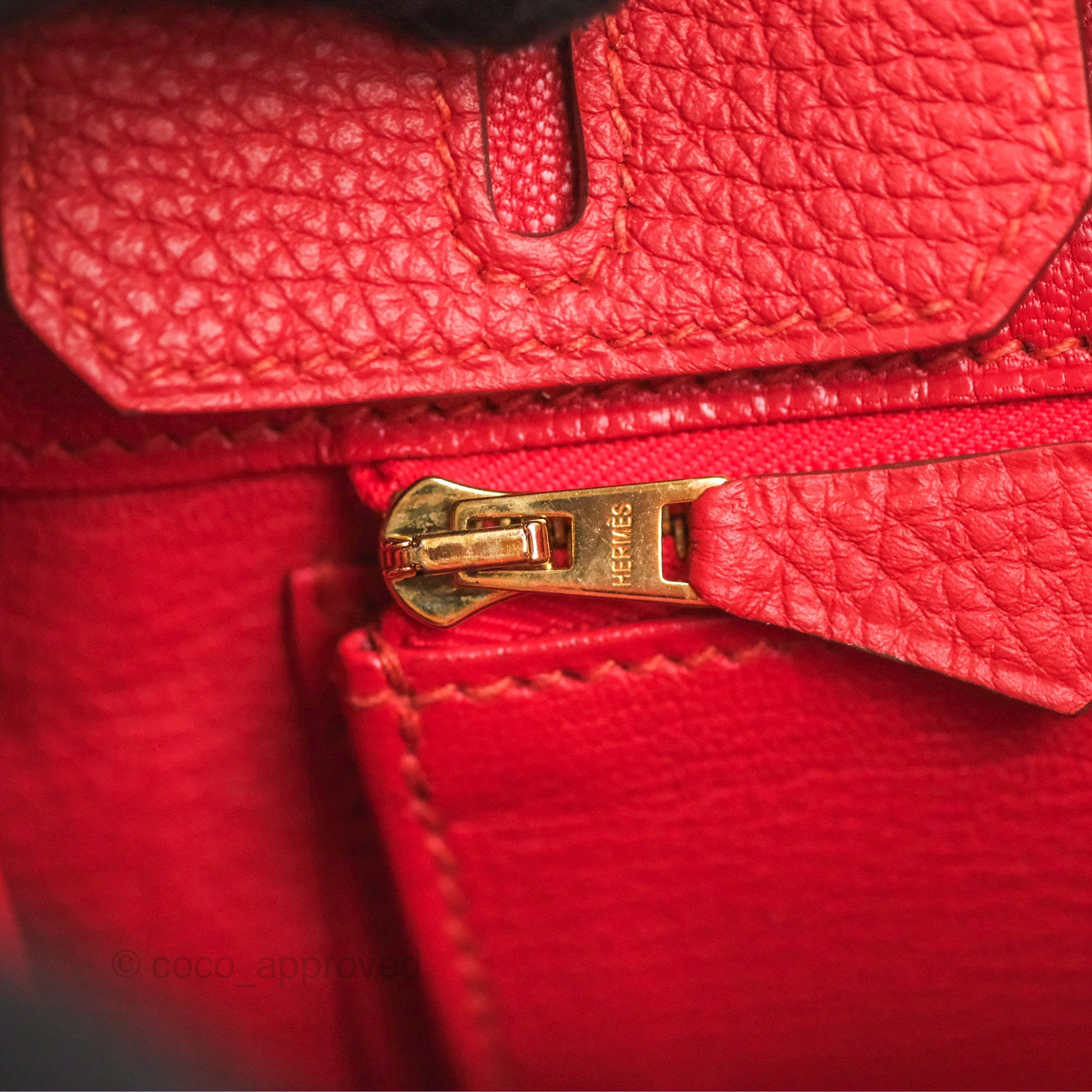 Hermes Birkin 25 Togo Leather Handbag in Rouge Vermillon with Gold Hardware - Luxury Designer Purse for Women, Perfect for Work, Travel & Special Occasions