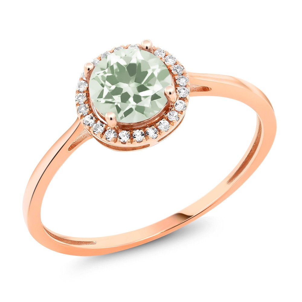 10K Rose Gold Prasiolite Diamond Engagement Ring - 1.17cttw Round Green Gemstone, Wedding Proposal Jewelry for Her, Perfect Anniversary Gift & Bridal Ring