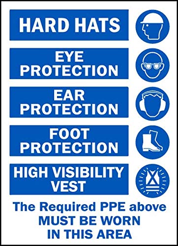 Vinyl Stickers Bundle - Safety & Warning Signs, Warehouse Stickers - Required PPE Must Be Worn Sign - 6 Pack (13